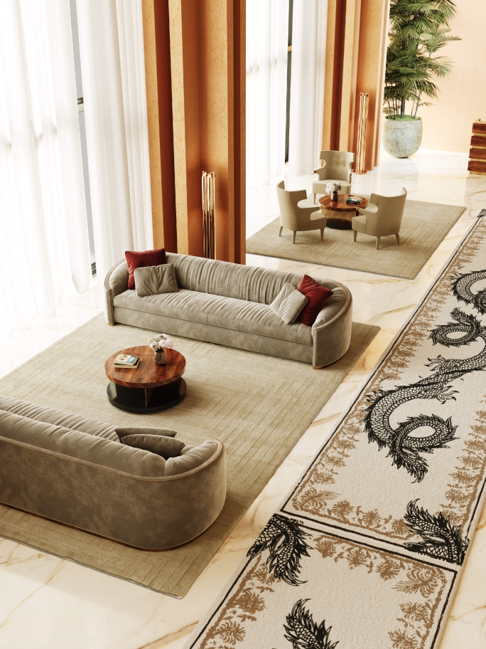 Luxurious Hotel Lobby Design With Redleh II And White Garden&nbsp;Rug by Rug'Society