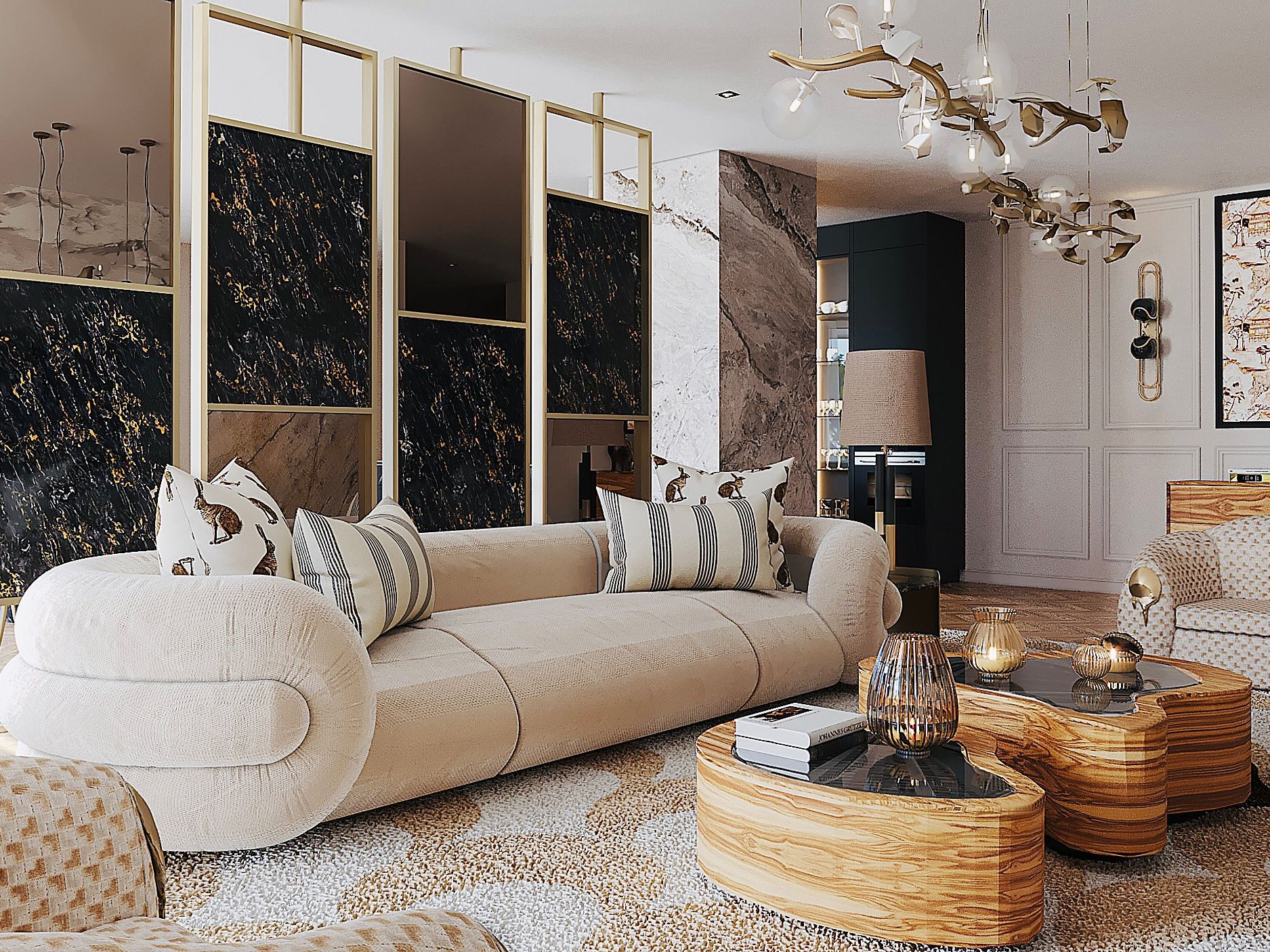 Luxurious Living Room With Neutral Version of Adler&nbsp;Rug by Rug'Society