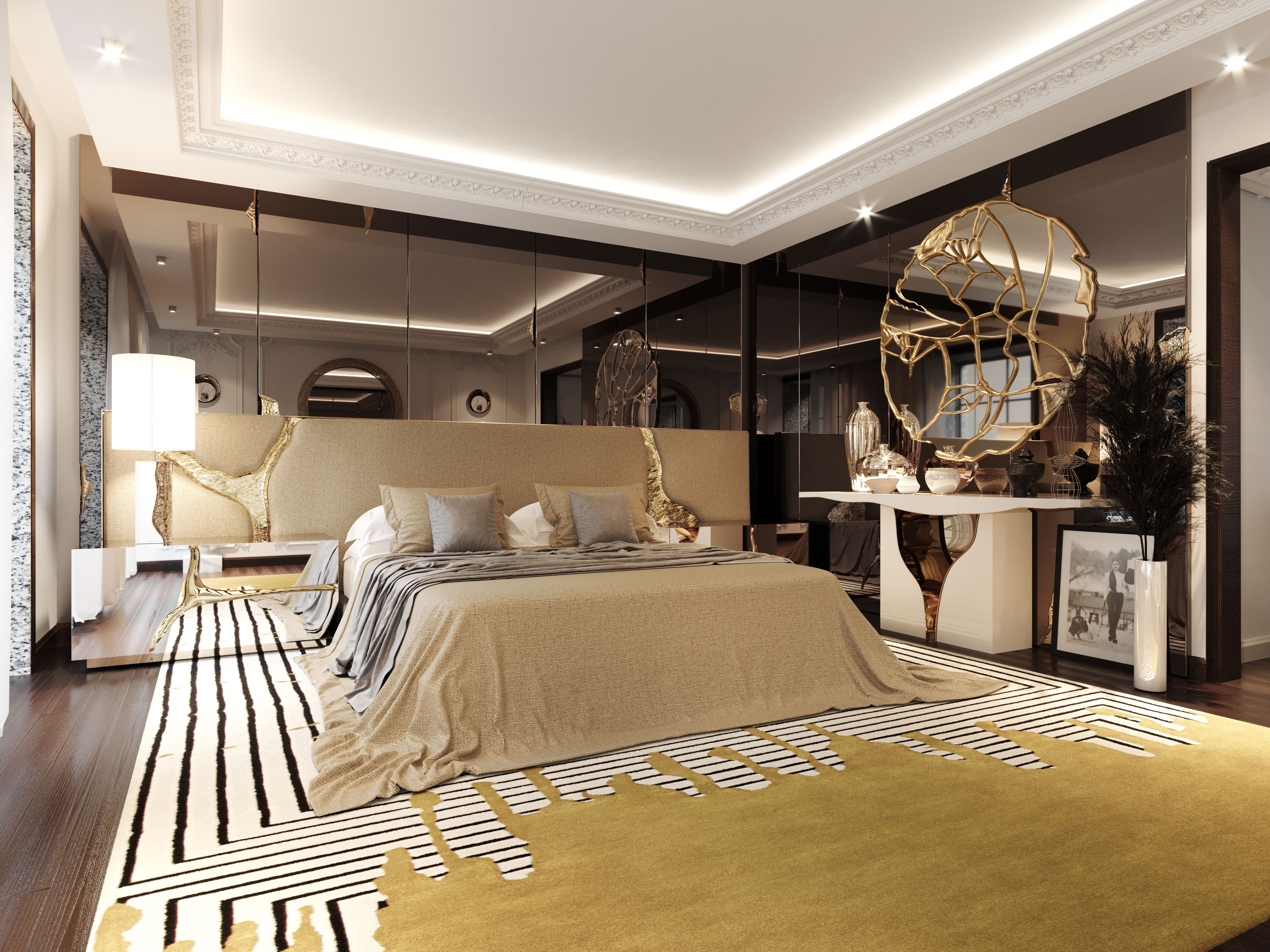 Luxurious Master Bedroom With Valencia Contemporary&nbsp;Rug by Rug'Society