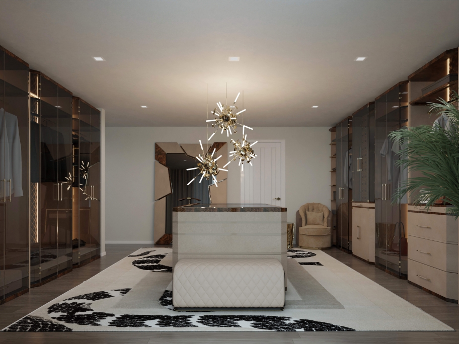 Luxury Neutral Tones Closet Design With Imperial Snake&nbsp;Rug by Rug'Society