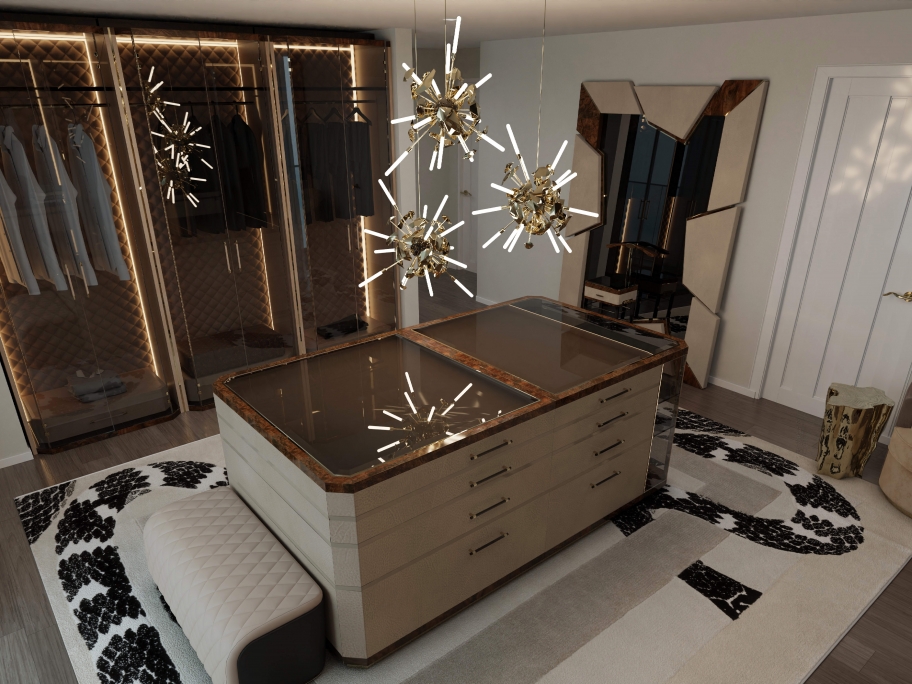 Luxury Neutral Tones Closet Design With Imperial Snake&nbsp;Rug by Rug'Society
