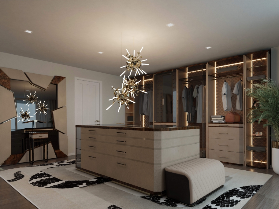 Luxury Neutral Tones Closet Design With Imperial Snake&nbsp;Rug by Rug'Society