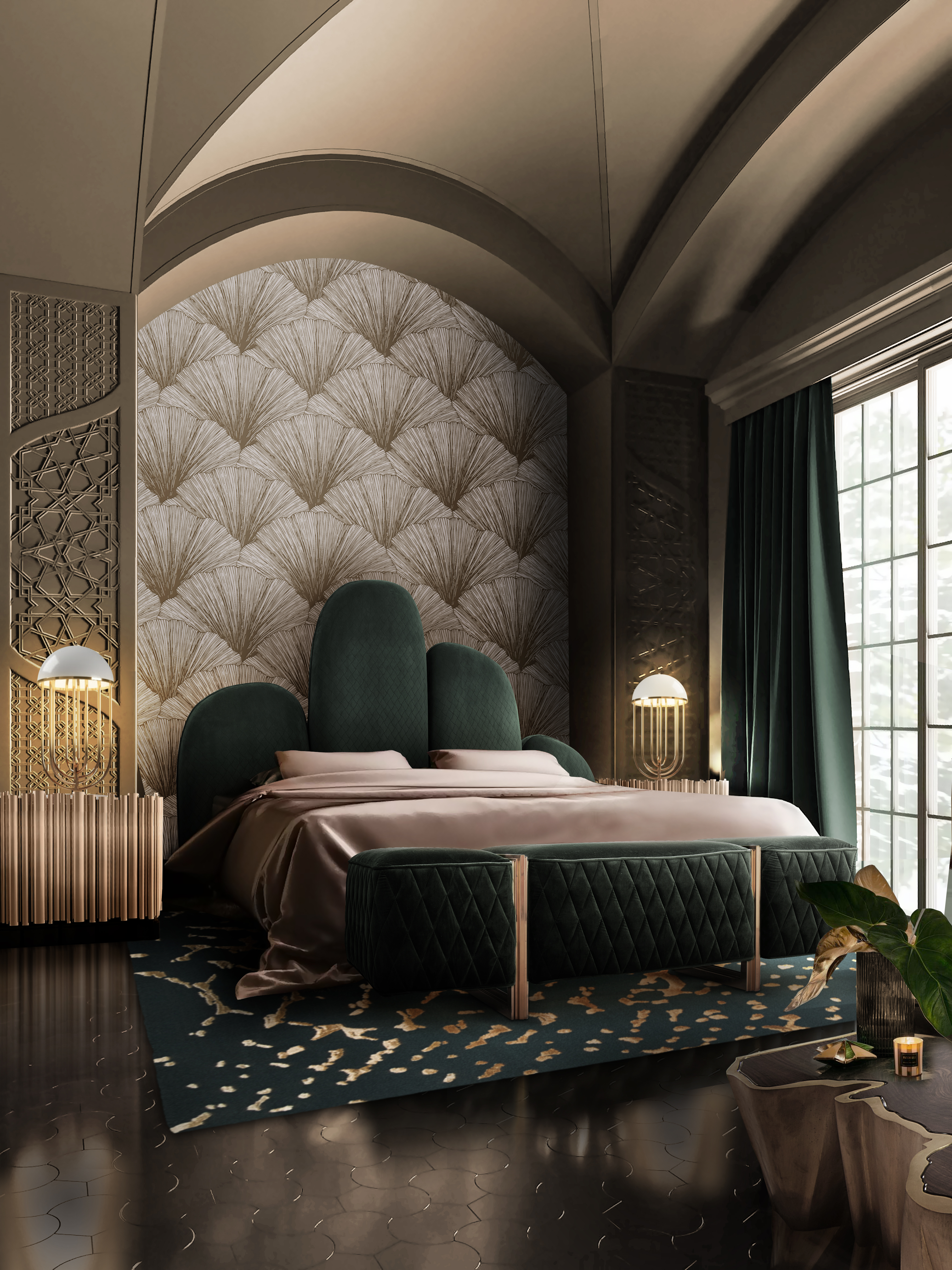 Majestic Bedroom With Meta Botanical&nbsp;Rug by Rug'Society