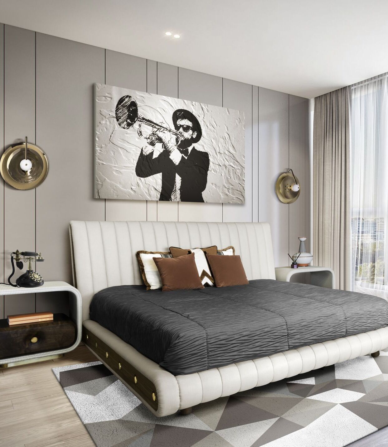 Mid-Century Bedroom With Diamond&nbsp;Rug by Rug'Society