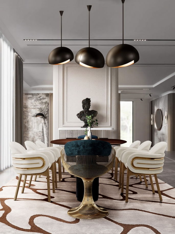 Mid-Century Dining Room Design With Cell&nbsp;Rug by Rug'Society