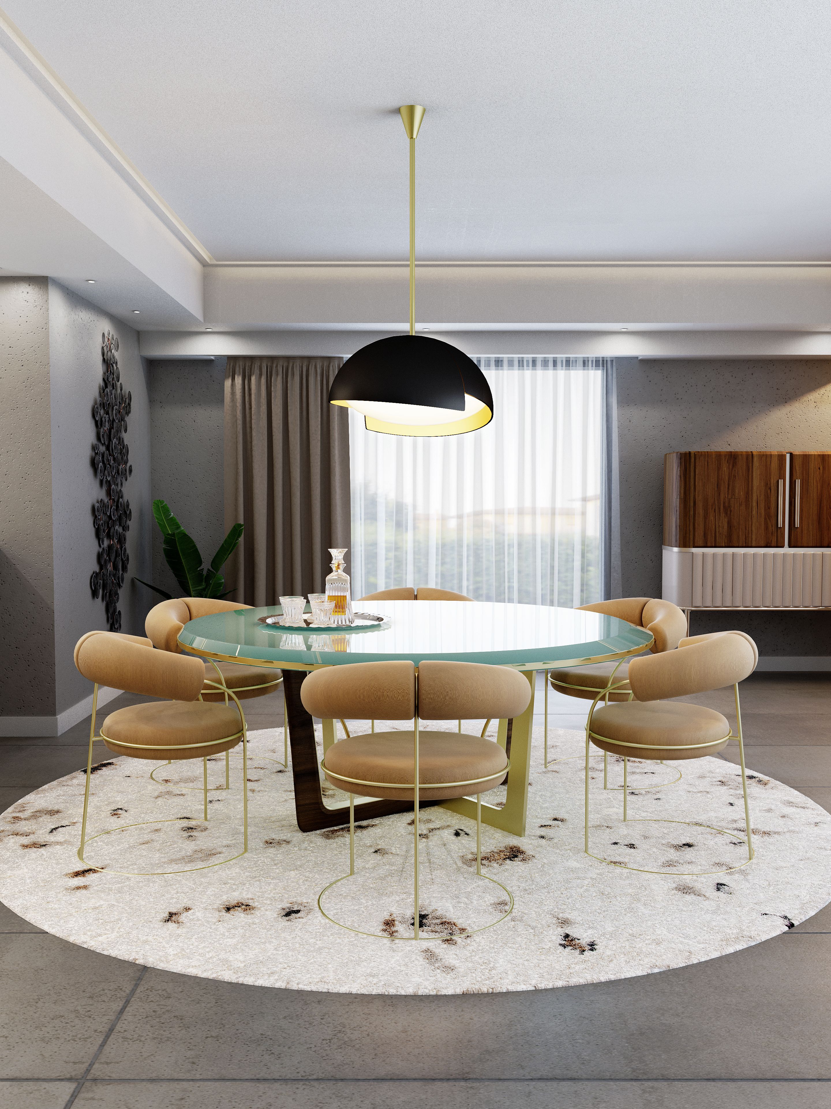 Mid-Century Dining Room With With Oslo Round&nbsp;Rug by Rug'Society