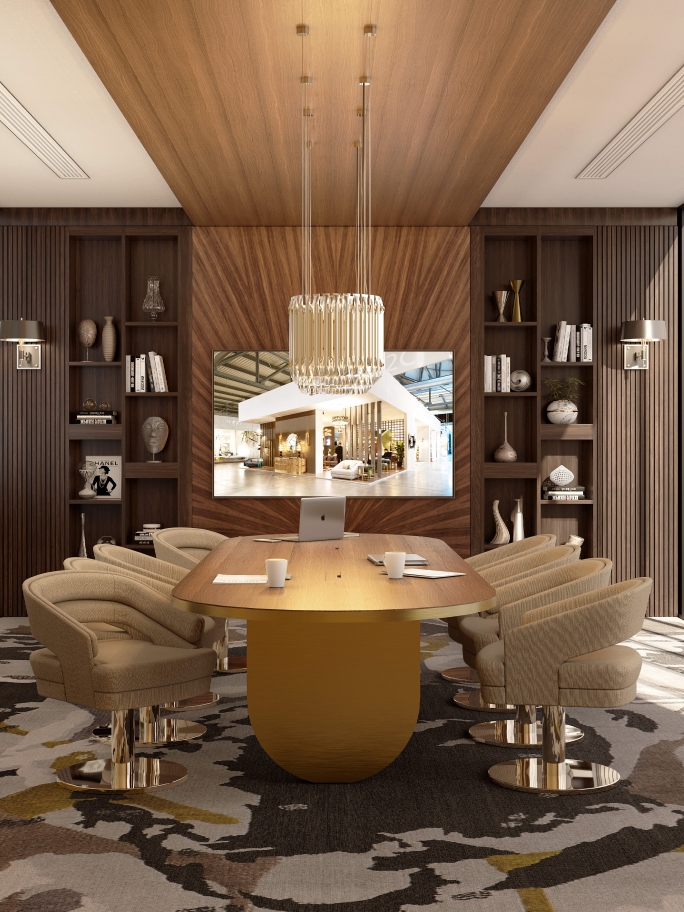 Mid-century Elegant Office With Madeira&nbsp;Rug by Rug'Society