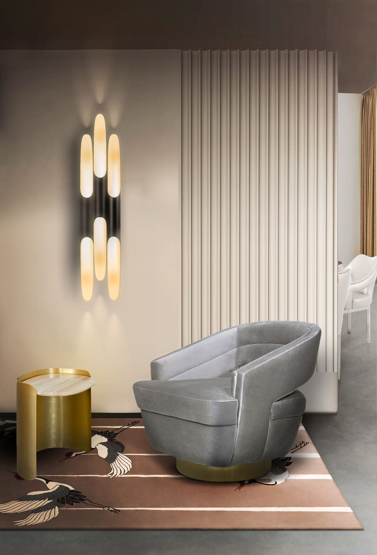 Mid-Century Hallway With Heron Neutral&nbsp;Rug by Rug'Society