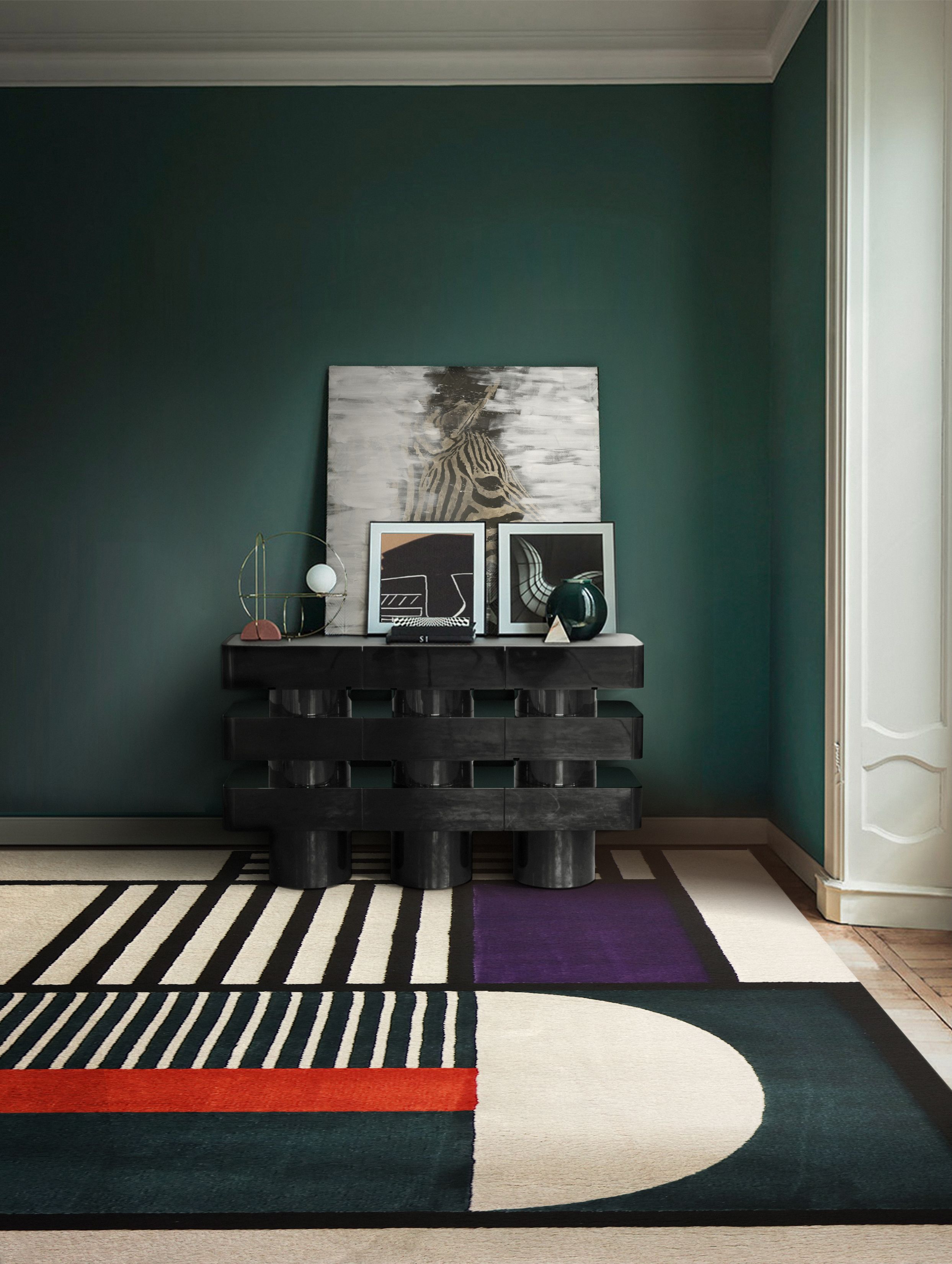 Mid-Century Hallway With Prisma I Hand-Tufted&nbsp;Rug by Rug'Society