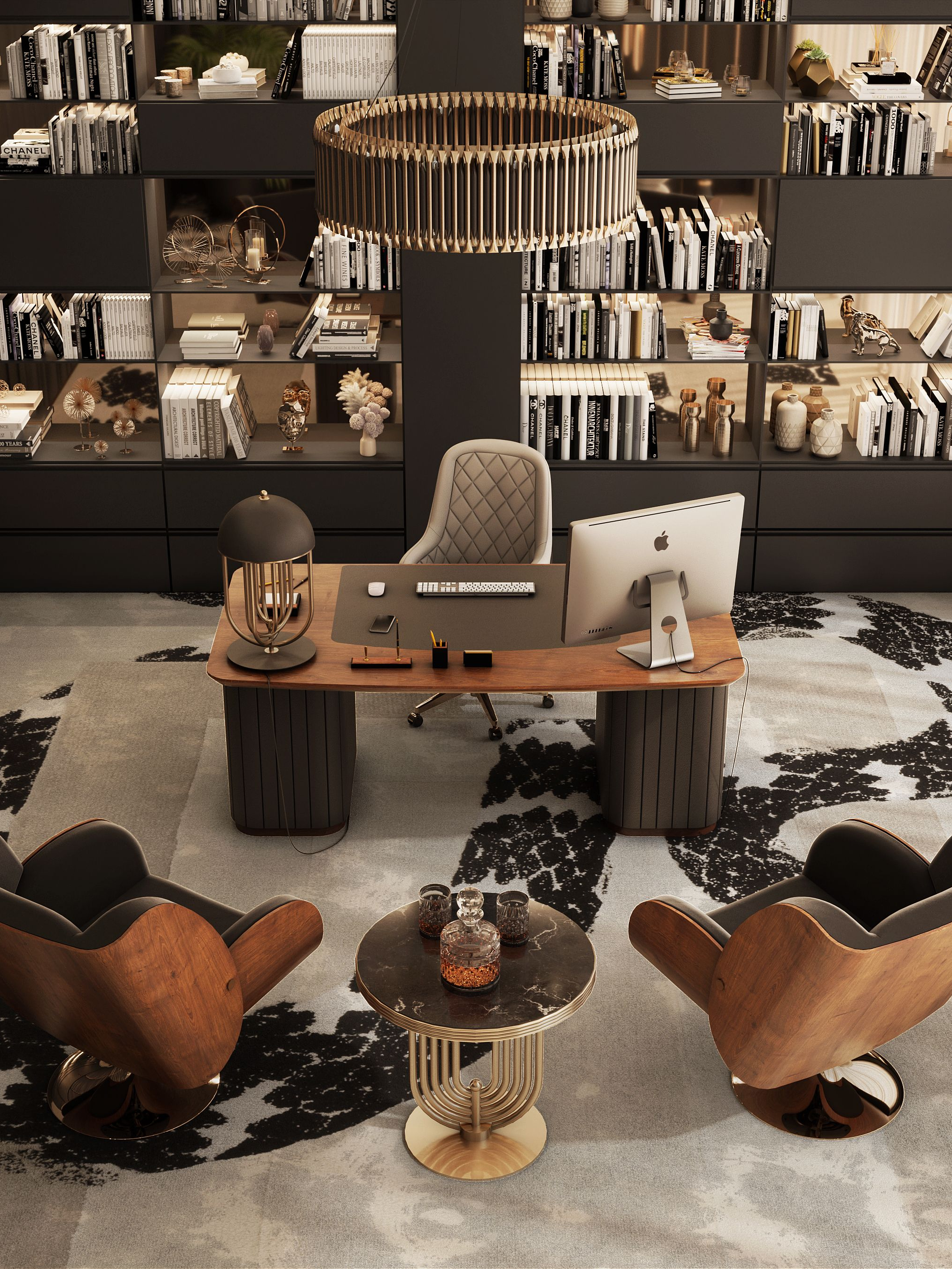 Mid-century Home Office with the Glamourous Imperial Snake&nbsp;Rug by Rug'Society