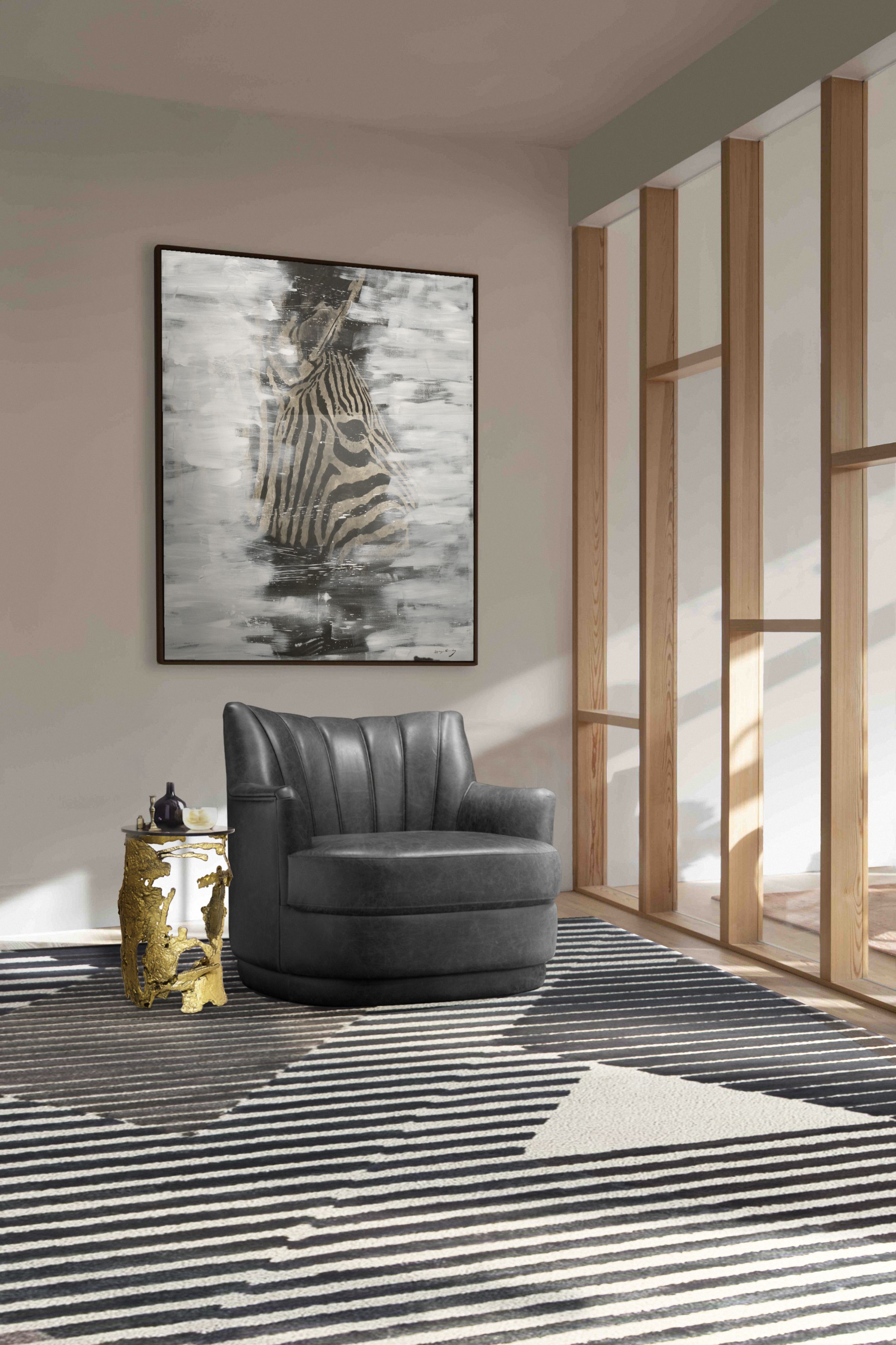 Mid-century Living Room With Air Geometric&nbsp;Rug by Rug'Society