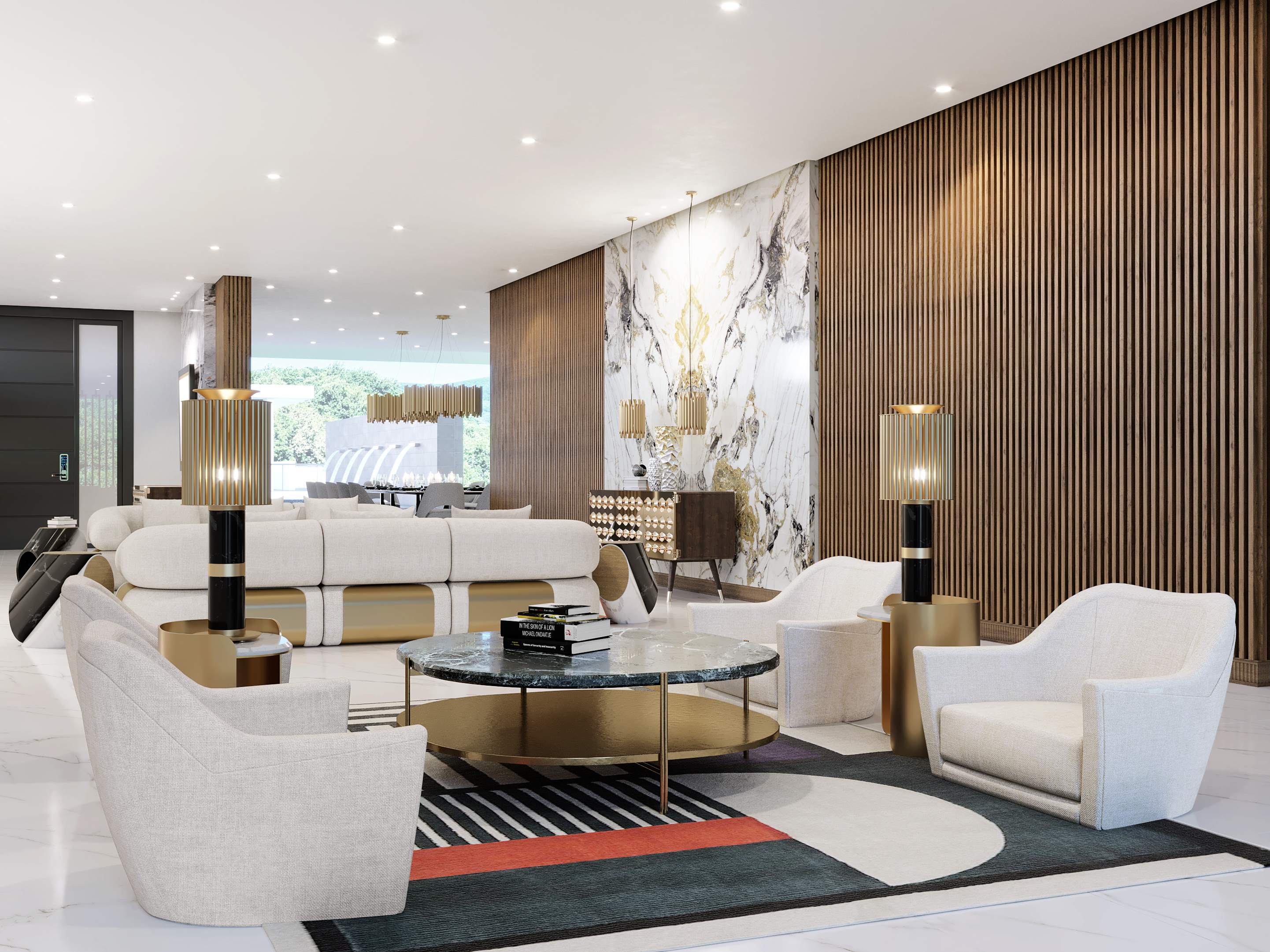 MID-CENTURY LIVING ROOM WITH THE GEOMETRIC PRISMA I&nbsp;RUG by Rug'Society