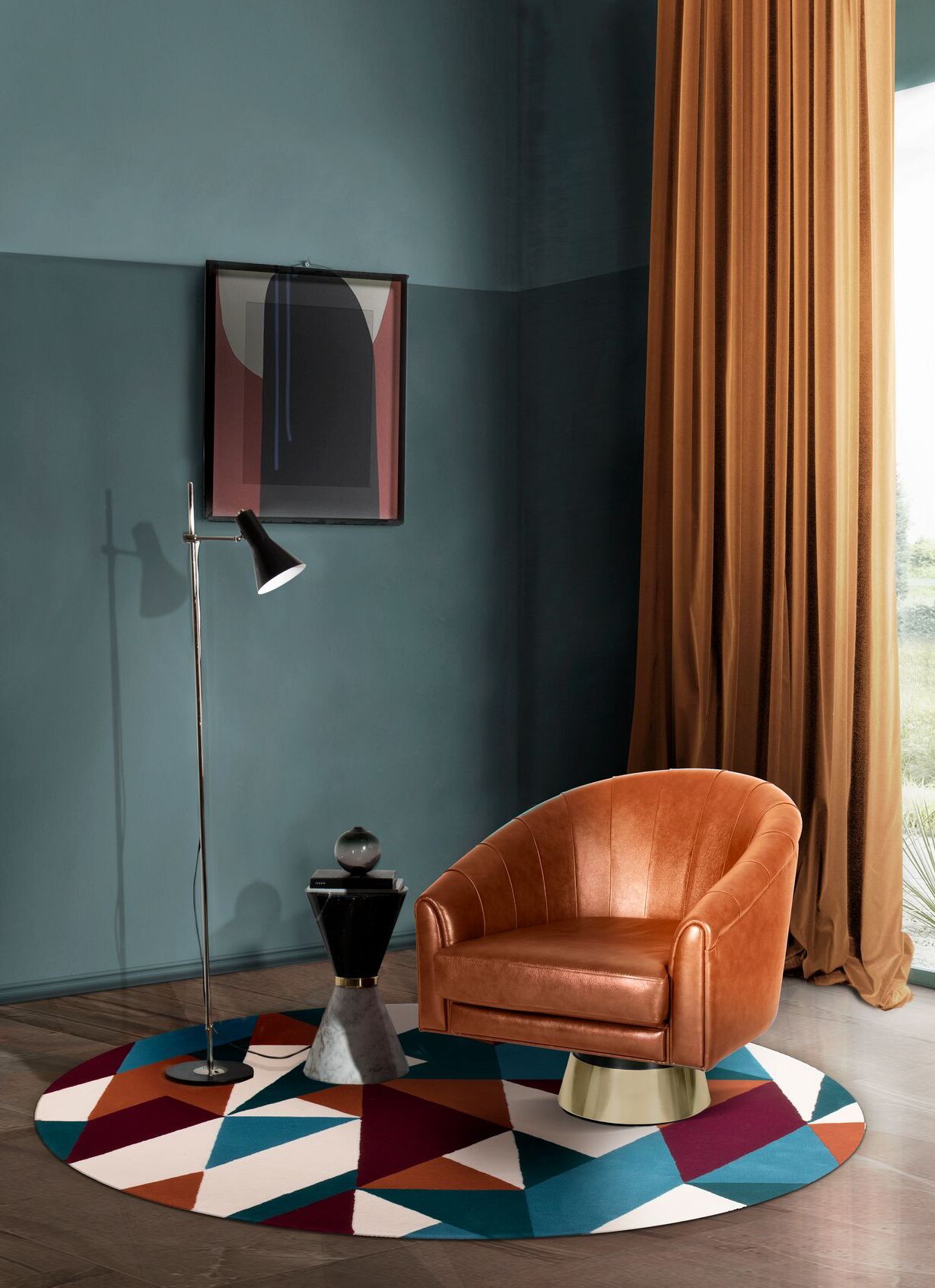 Mid-Century Reading Corner With Audrey Round&nbsp;Rug by Rug'Society