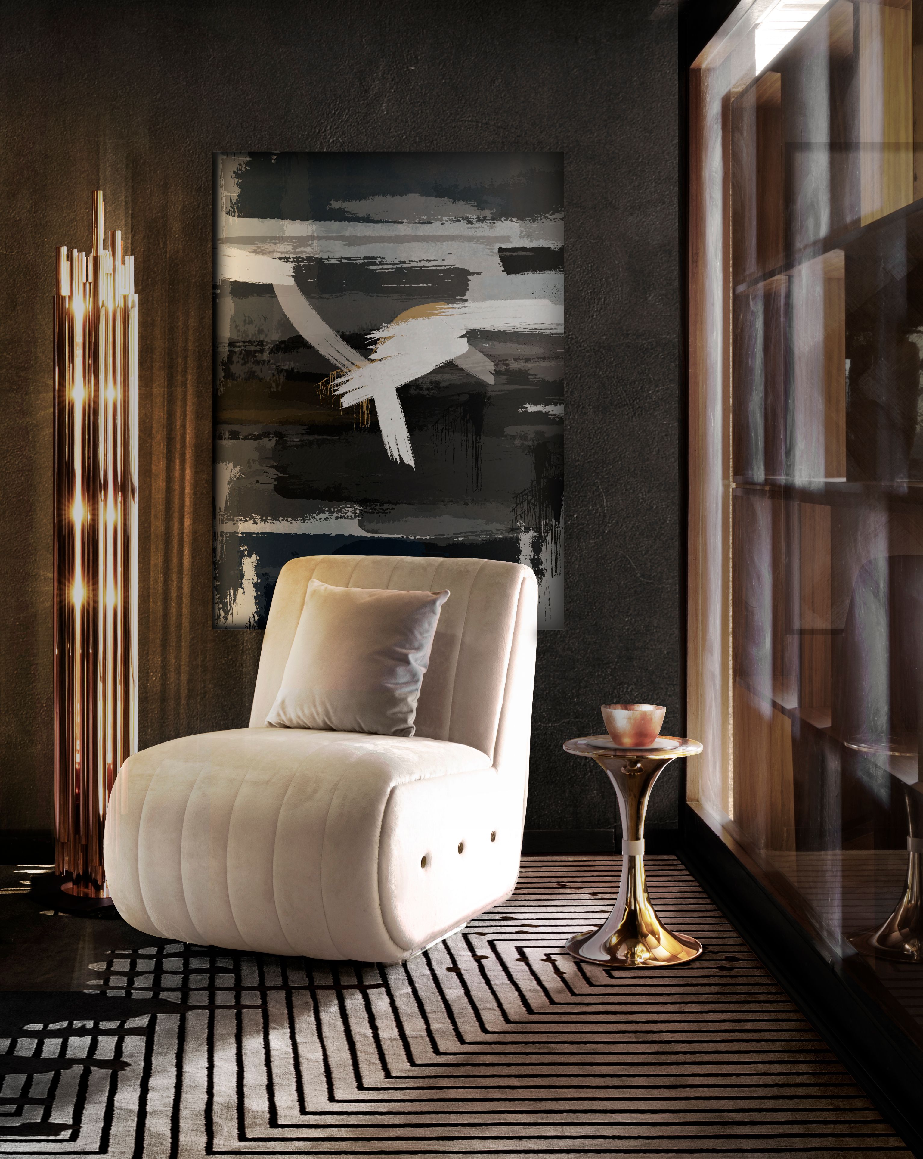 Mid-Century Reading Corner With Black Valencia&nbsp;Rug by Rug'Society