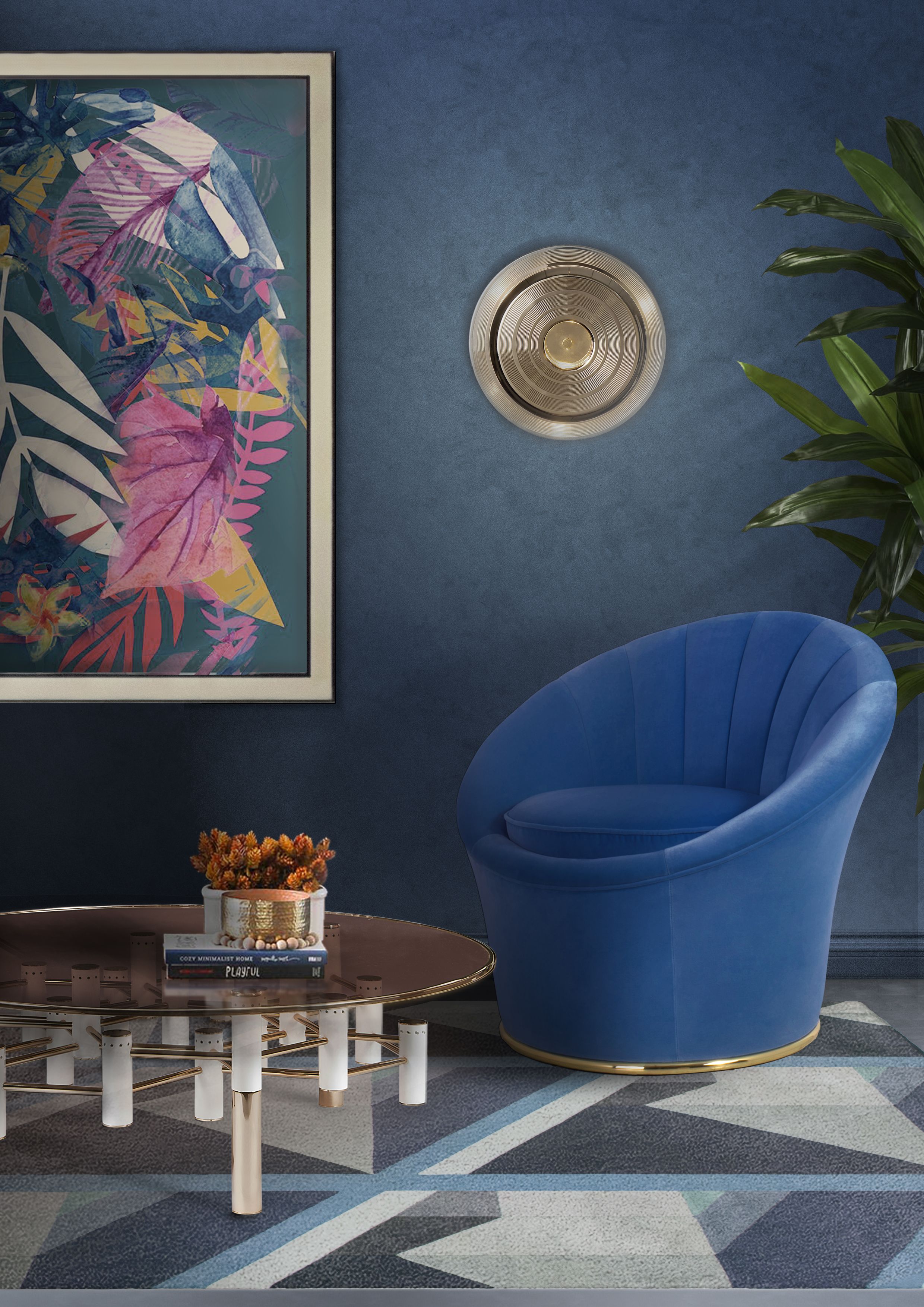 Mid-Century Reading Corner With Blue Version of Susy&nbsp;Rug by Rug'Society