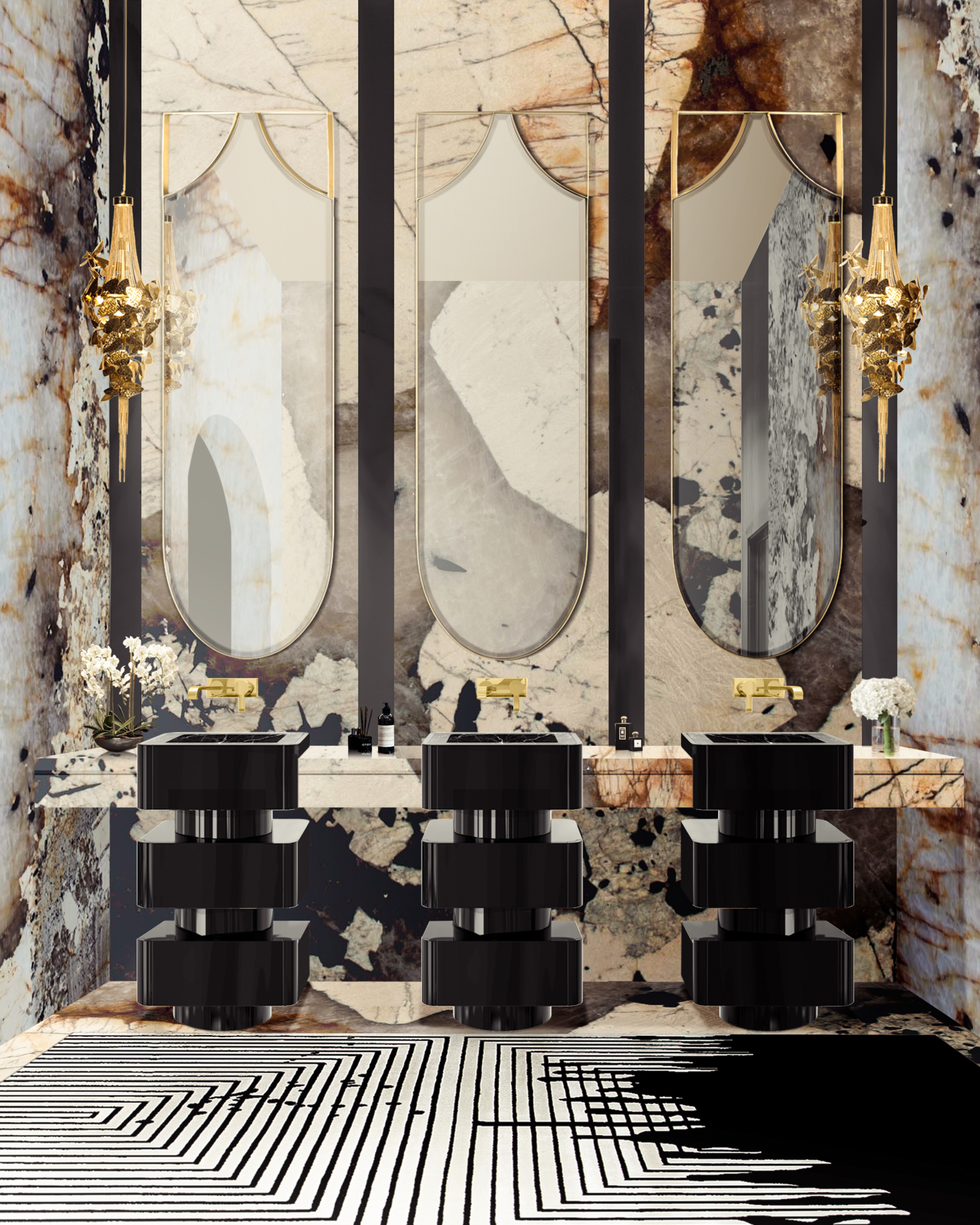 Modern and Sophisticated Marble Bathroom with Valencia&nbsp;Rug by Rug'Society