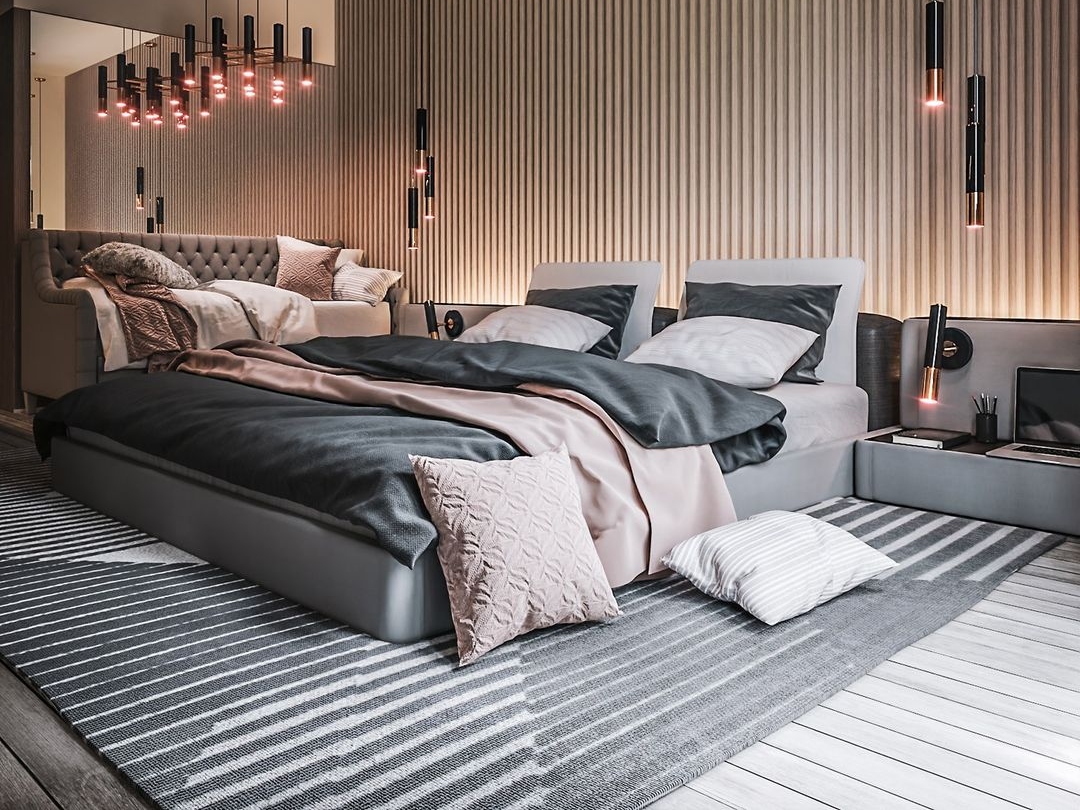 Modern Bedroom With Geometric Air&nbsp;Rug by Rug'Society