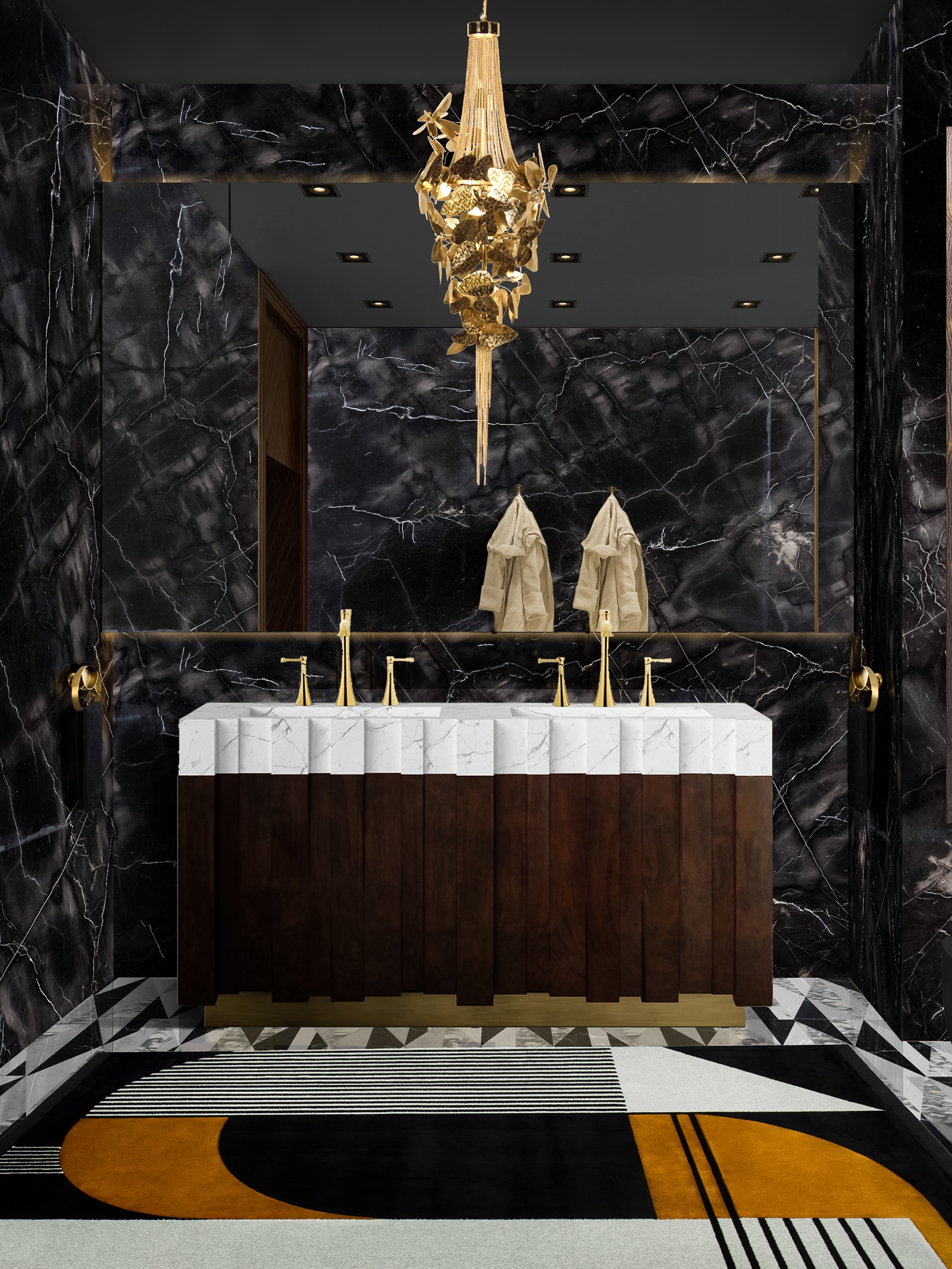 Modern Contemporary Bathroom Design With Geometric Antelope&nbsp;Rug by Rug'Society