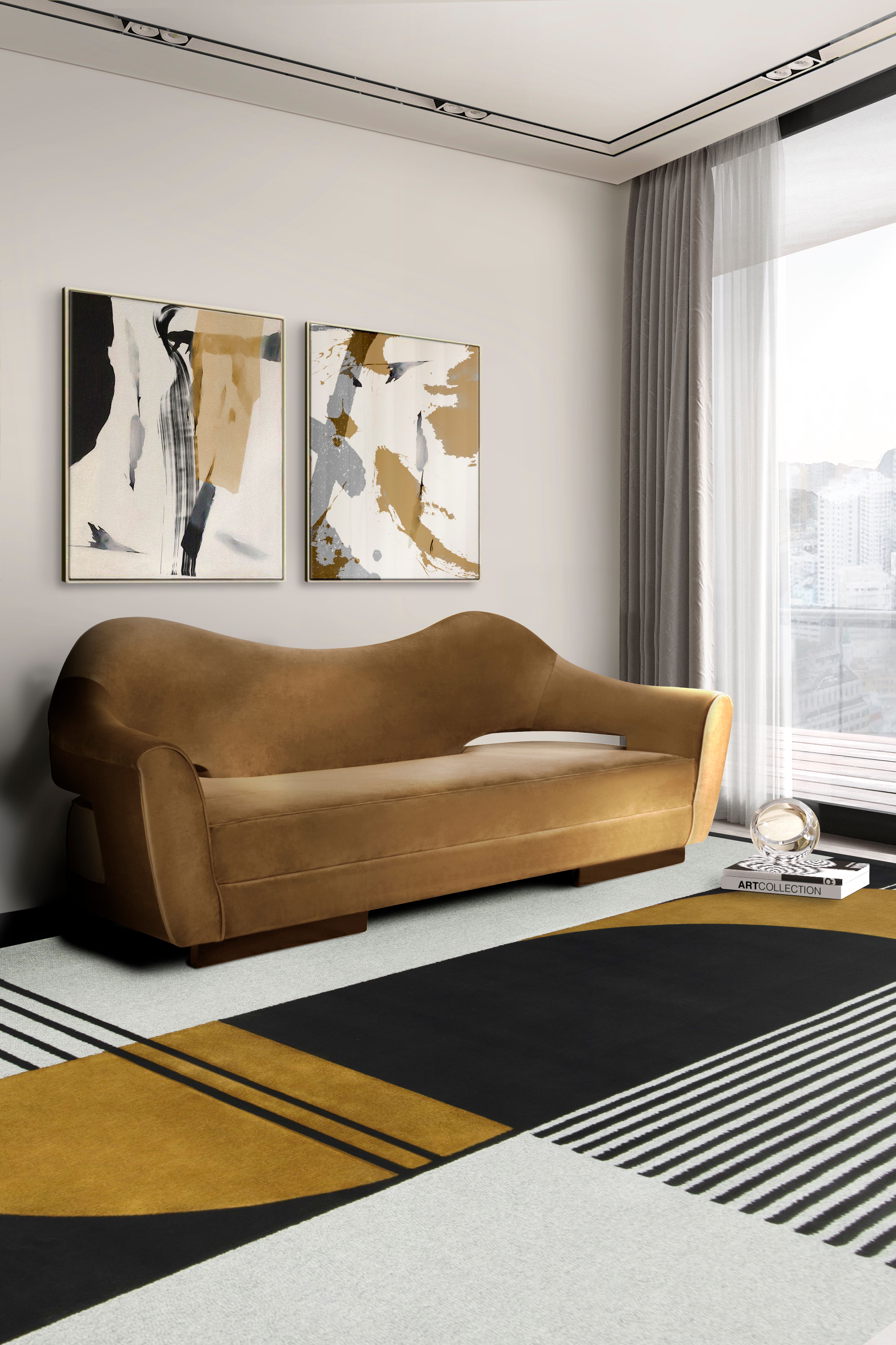 Modern Contemporary Living Room With Antelope Geometric&nbsp;Rug by Rug'Society