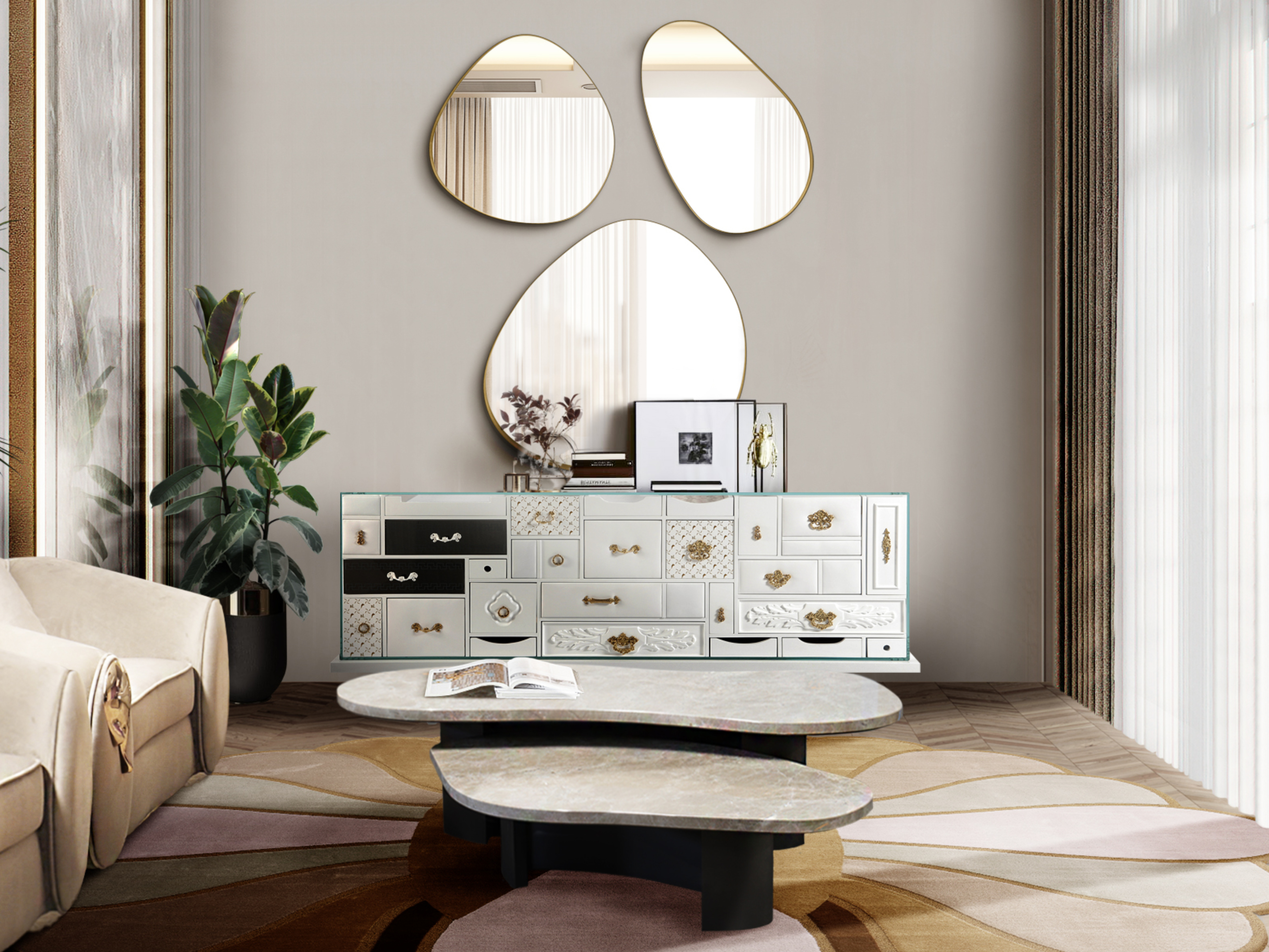 Modern Contemporary Living Room With Mermaid&nbsp;Rug by Rug'Society