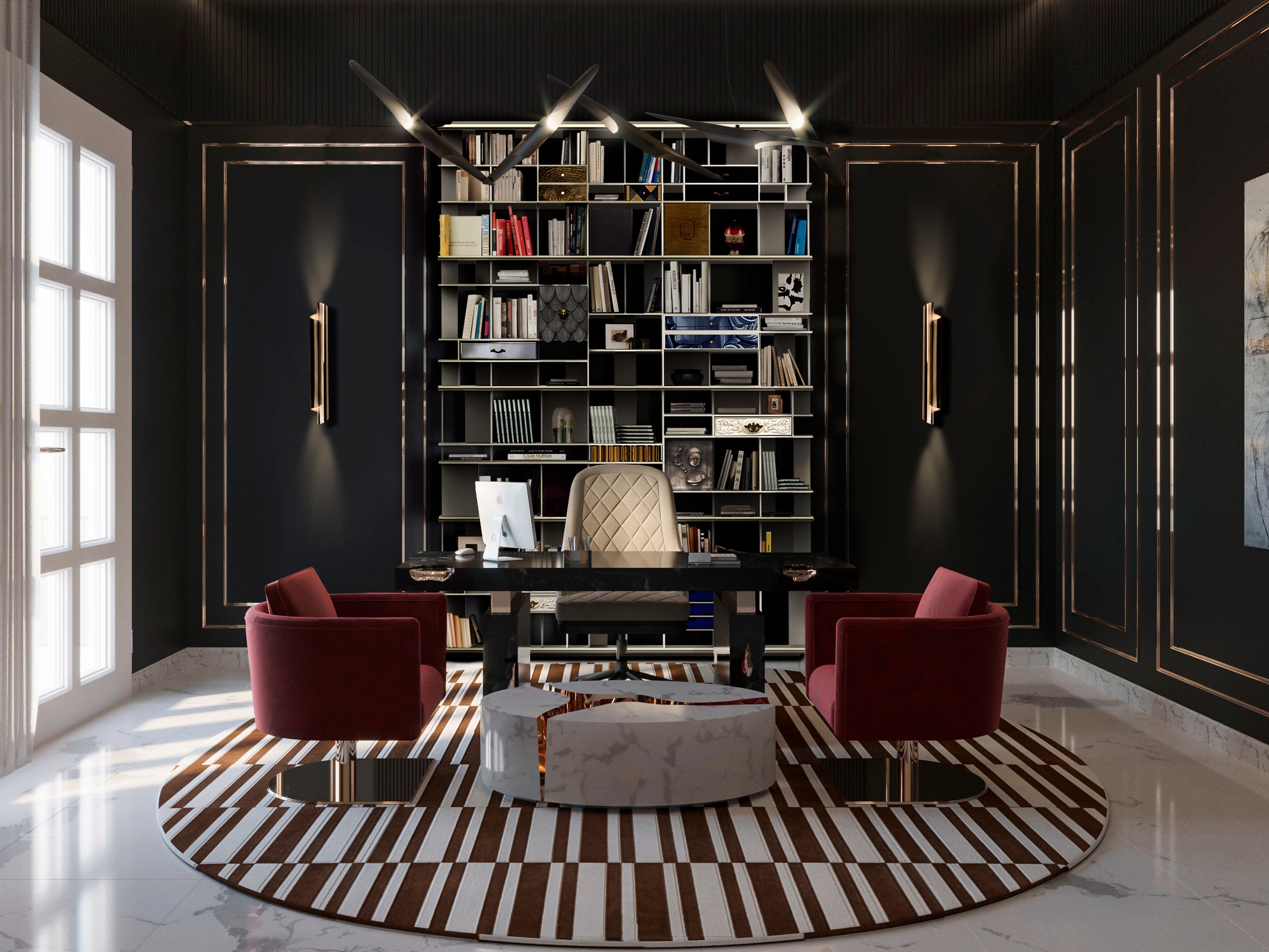 modern home office with a stunning black and white MILA&nbsp;RUG by Rug'Society