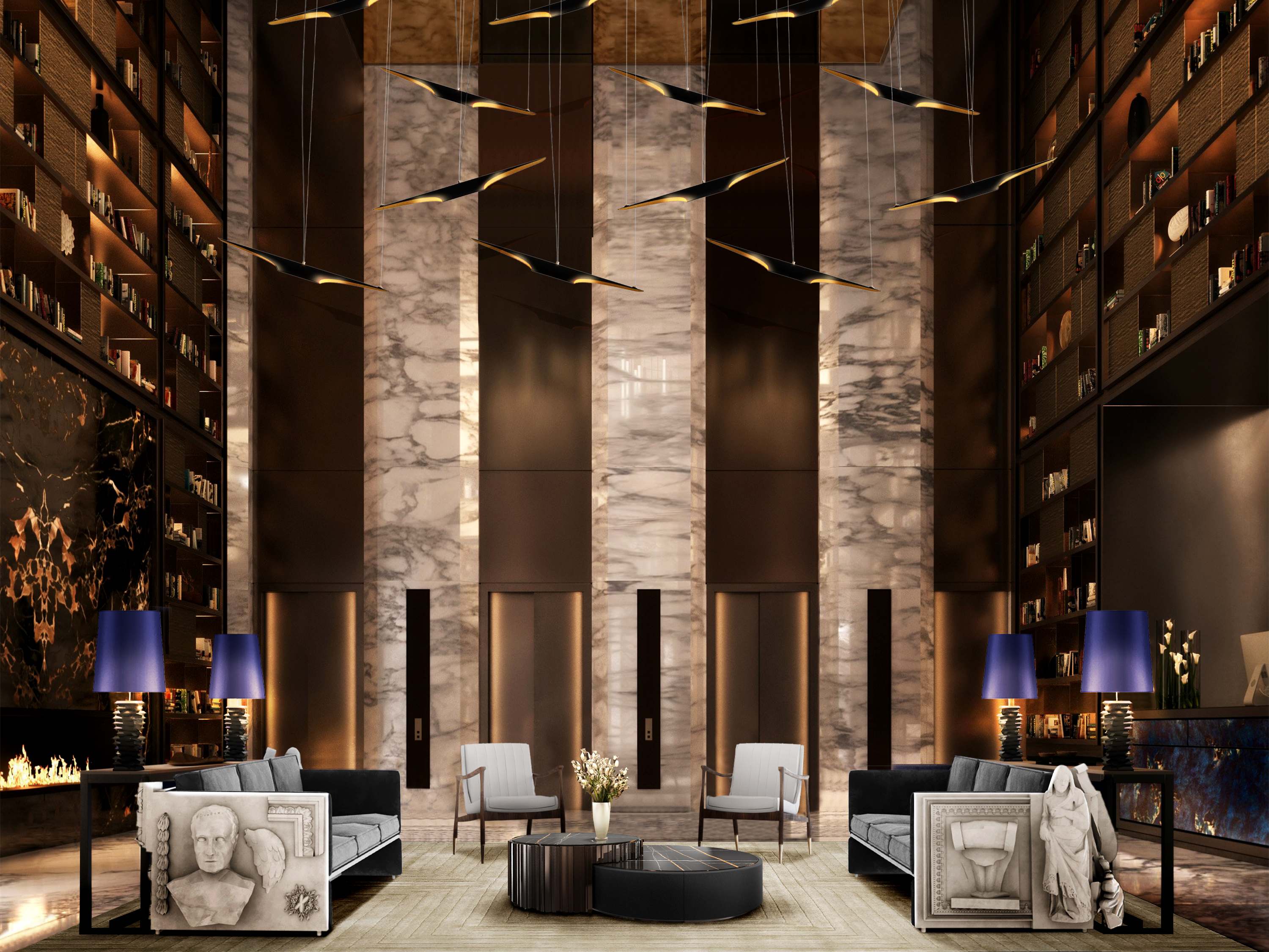 MODERN HOTEL LOBBY WITH THE STUNNING WHITE GARDEN&nbsp;RUG by Rug'Society