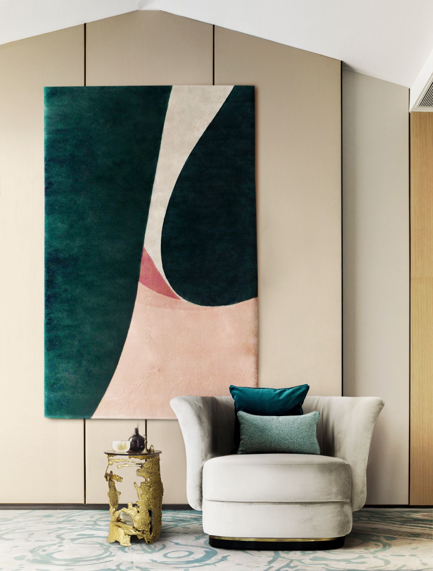 Modern Living Room With Foil Wall&nbsp;Rug by Rug'Society