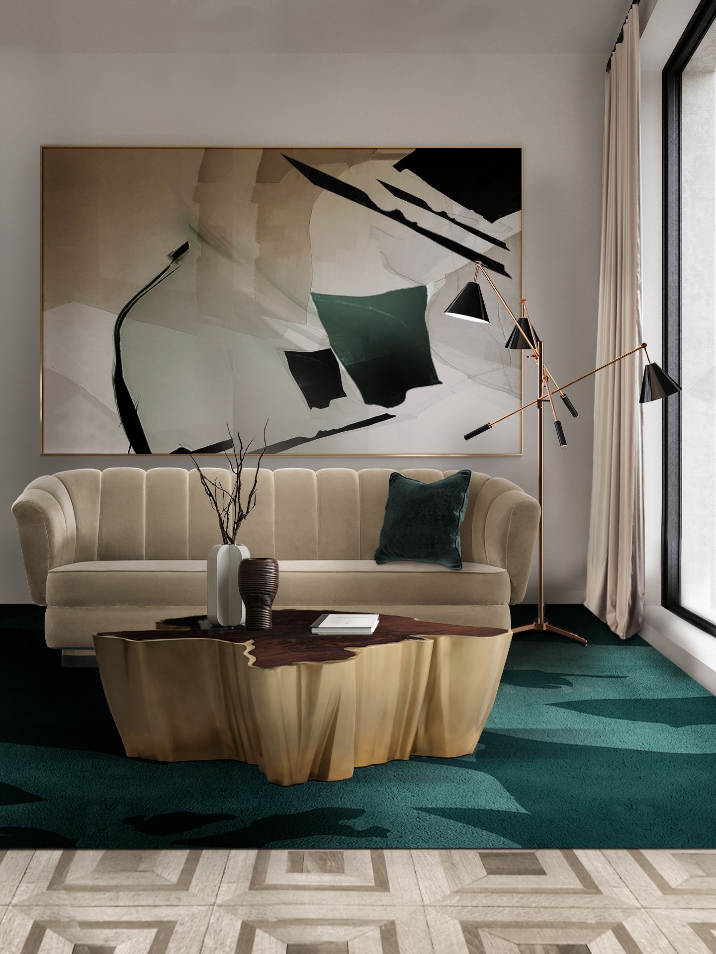 Modern Living Room With Nature References and Triology&nbsp;Rug by Rug'Society