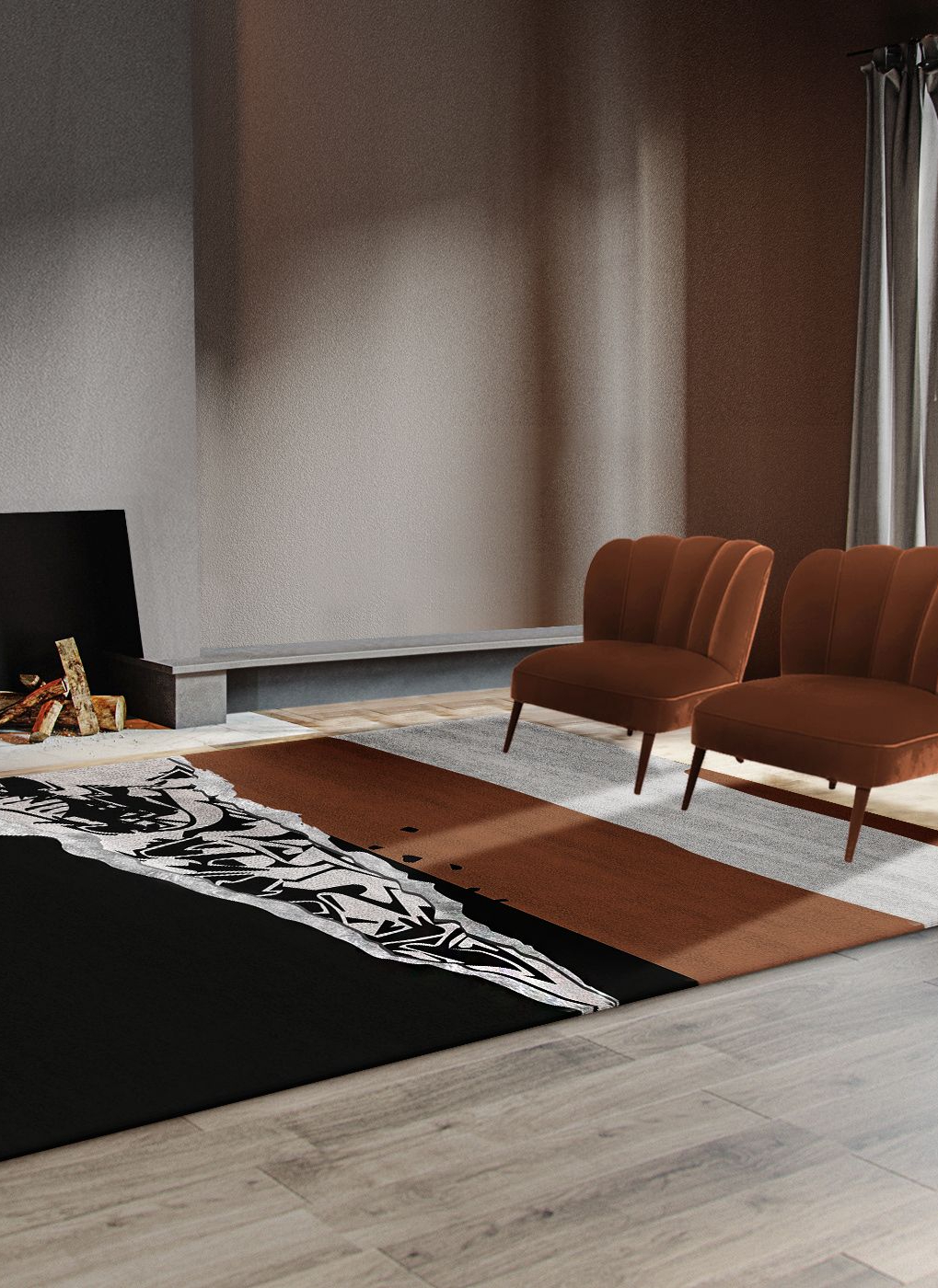 Modern Living Room With Orange&nbsp;Tones by Rug'Society