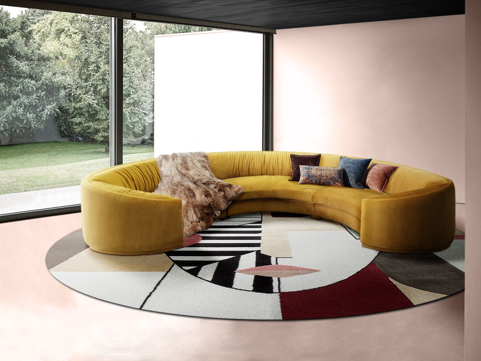Modern Living Room With Oscar Round&nbsp;Rug by Rug'Society