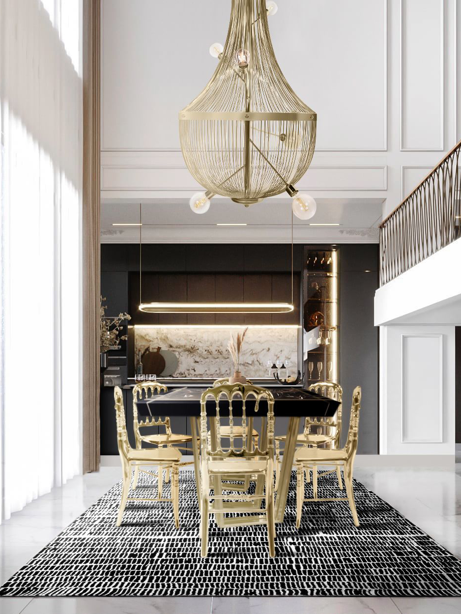 Modern luxurious dining room with coll minimal&nbsp;rug by Rug'Society