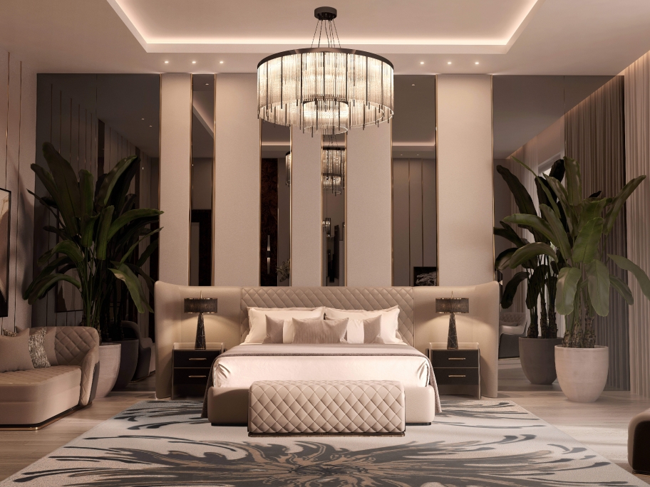 Modern Luxury Bedroom With Neptuno&nbsp;Rug by Rug'Society