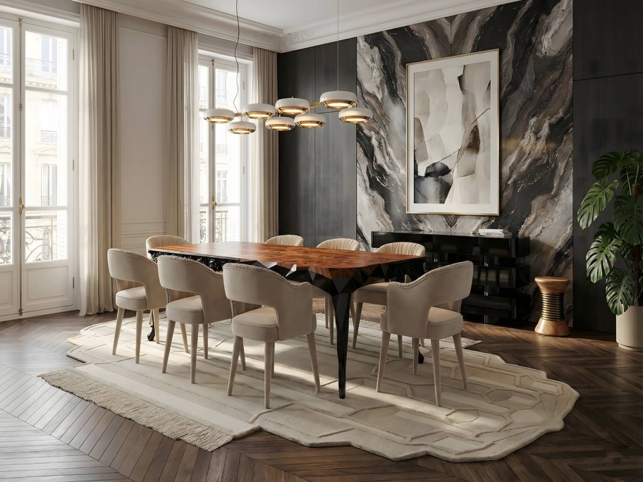 Modern Luxury Dining Room With Lucy Rug - Rug'Society