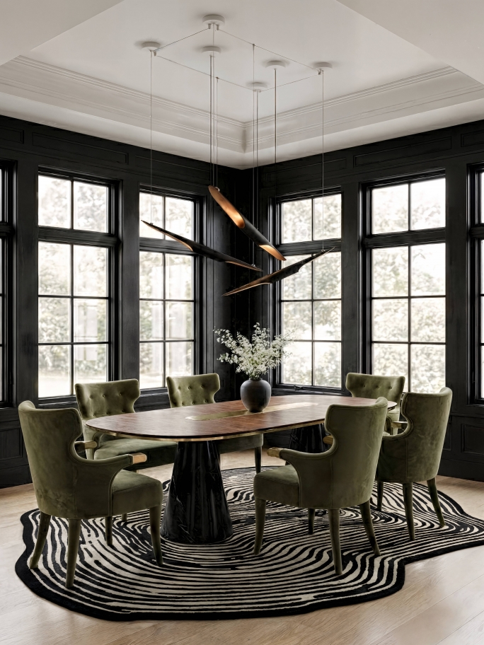 Modern Monochrome Dining Room With Loode&nbsp;Rug by Rug'Society