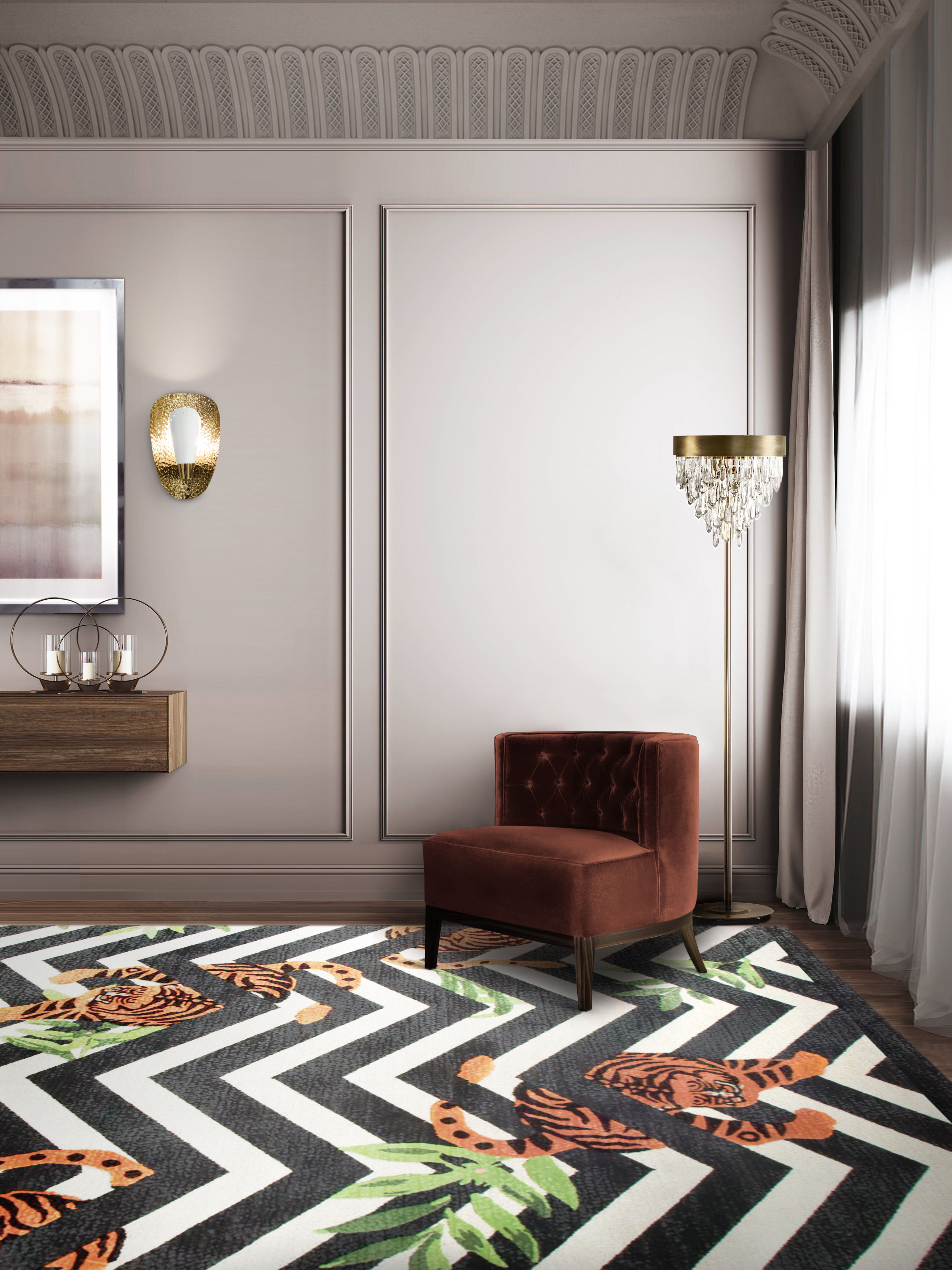 Modern Reading Corner Interior Design with Dazzling Feline&nbsp;Rug by Rug'Society