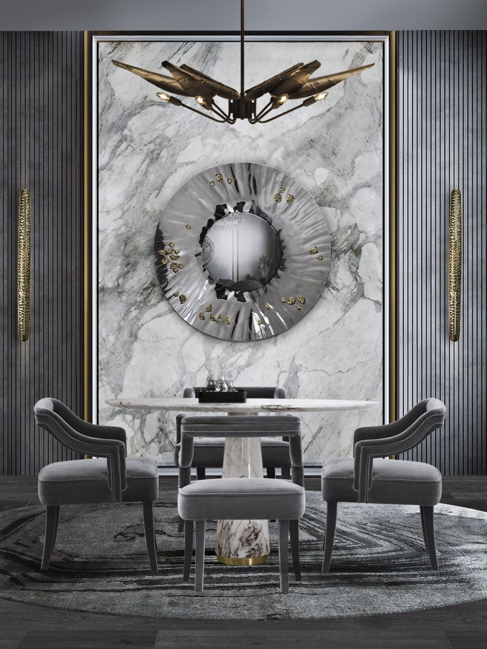 Monochromatic Dining Room Design With Agatha Handmade&nbsp;Rug by Rug'Society