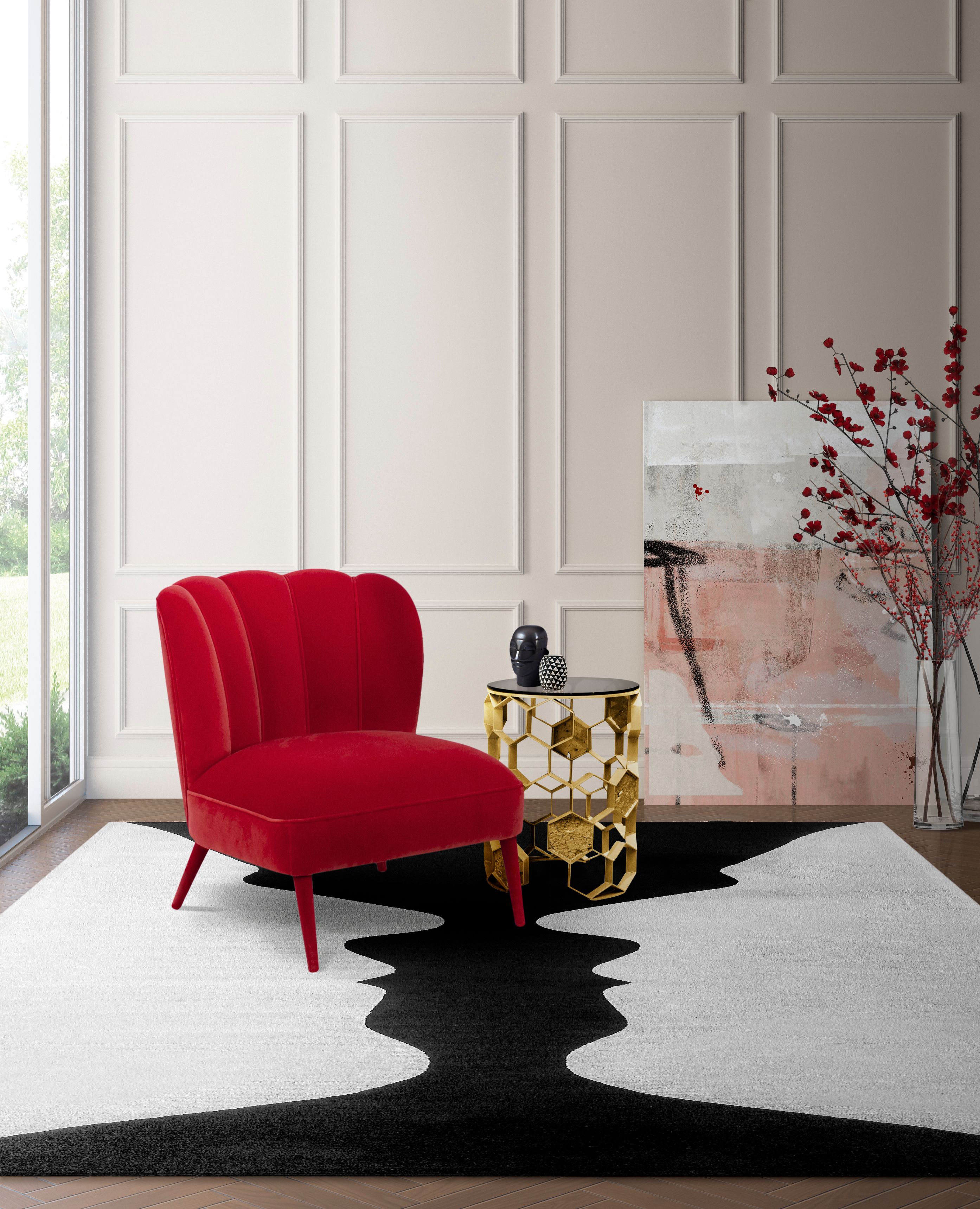 Monochromatic Living Room With Vase Classic&nbsp;Rug by Rug'Society