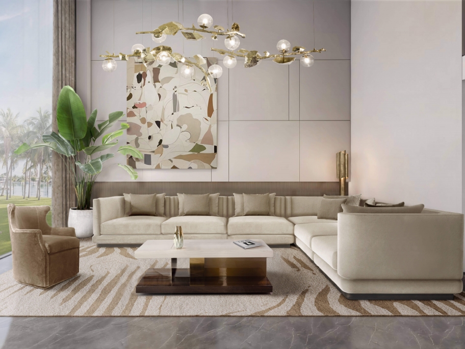 Nature-Inspired Luxury Living Room With Kotta&nbsp;Rug by Rug'Society