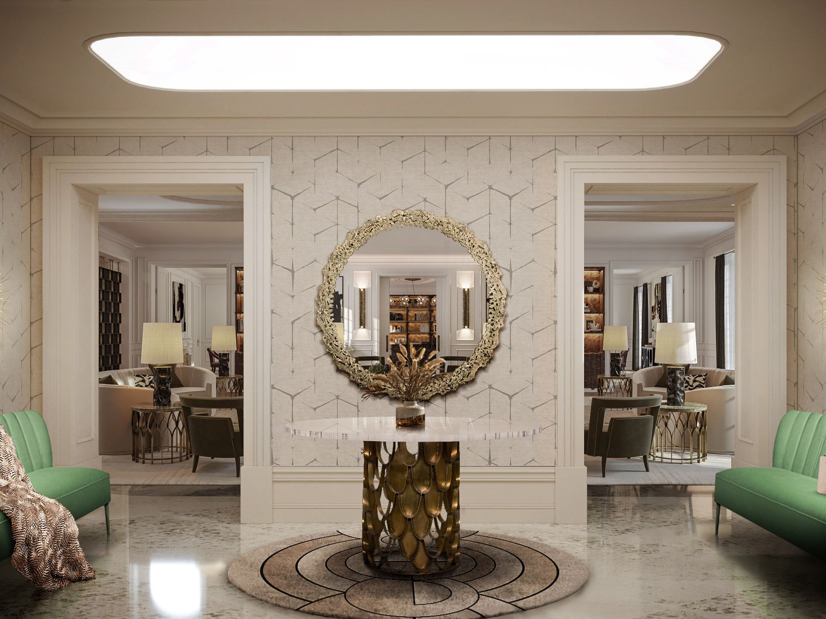 Neutral and Classic Entryway With Kleopatra Round&nbsp;Rug by Rug'Society