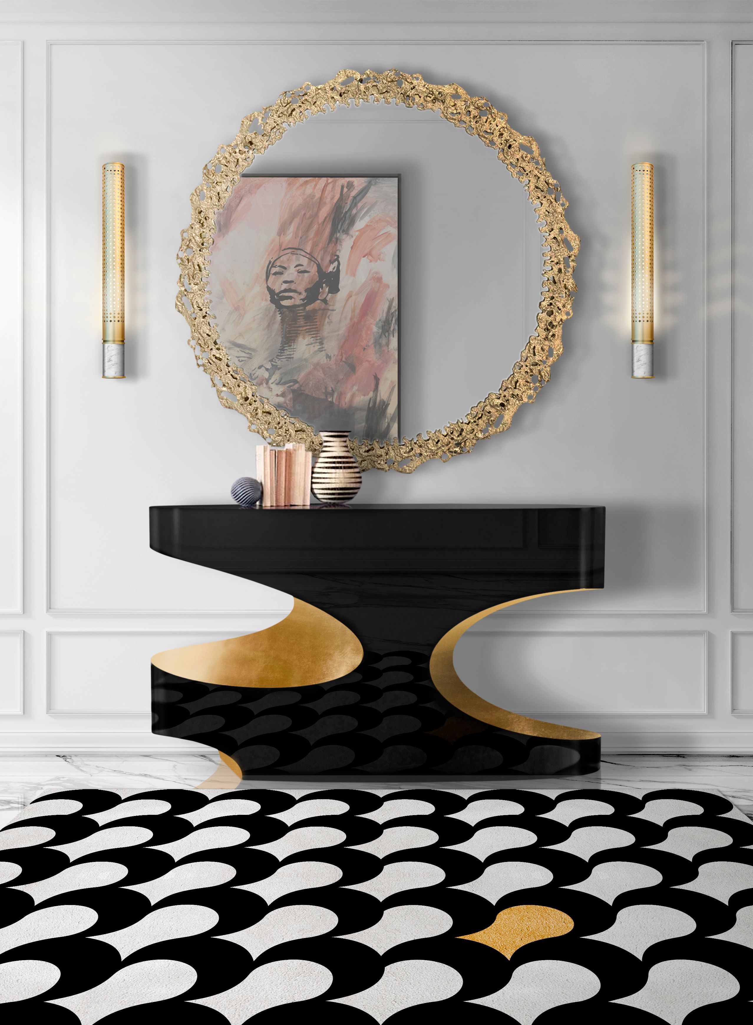Neutral And Clean Hallway With Adler Geometric&nbsp;Rug by Rug'Society