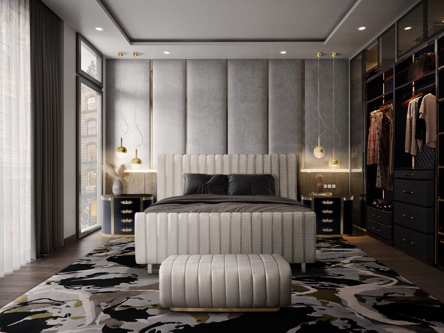 Neutral and Unique Bedroom with the Madeira&nbsp;Rug by Rug'Society