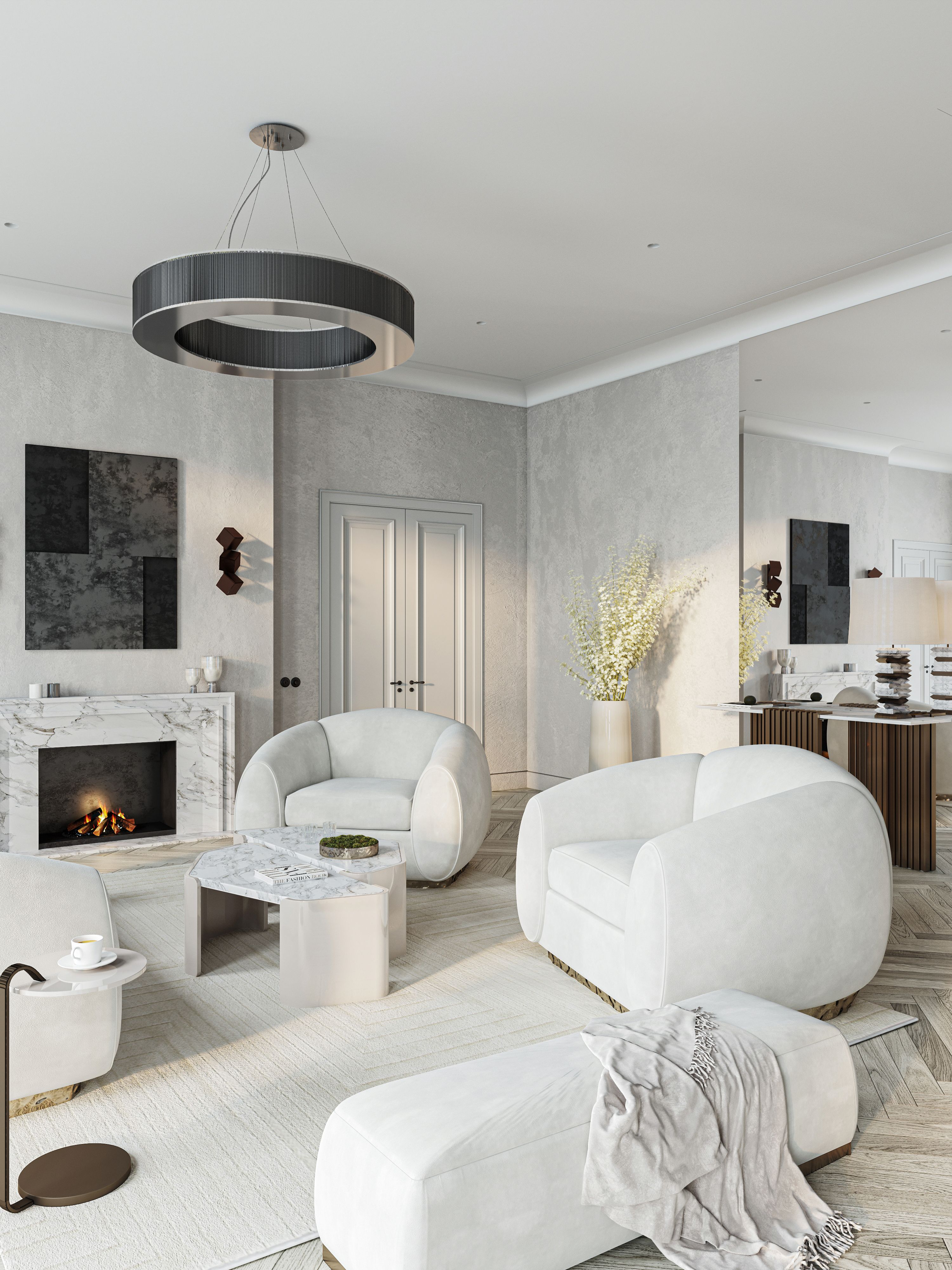 Neutral Contemporary Living Room With White Garden Soft&nbsp;Rug by Rug'Society