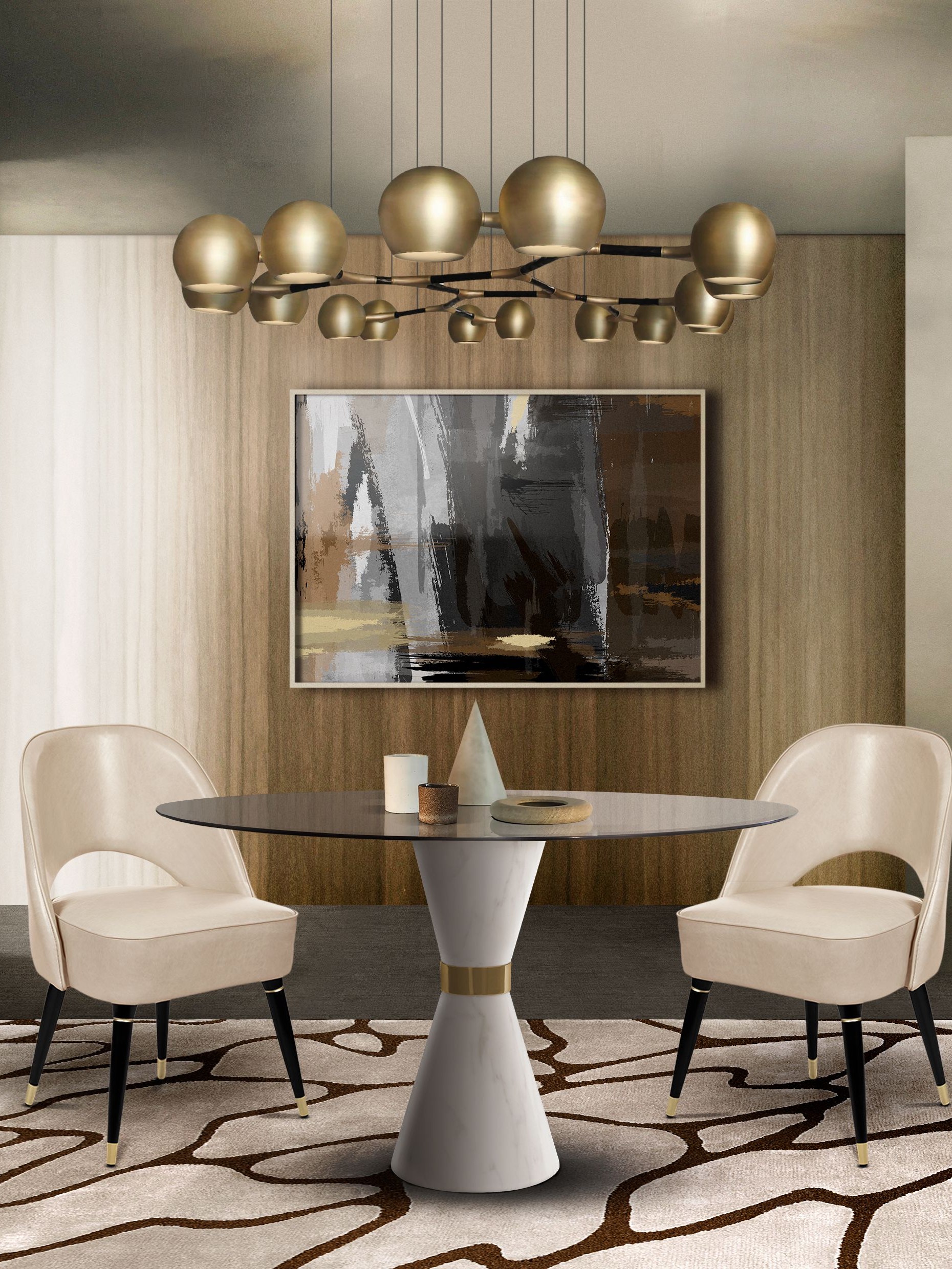 Neutral Dining Room Ambiance with Unique Cell&nbsp;Rug by Rug'Society