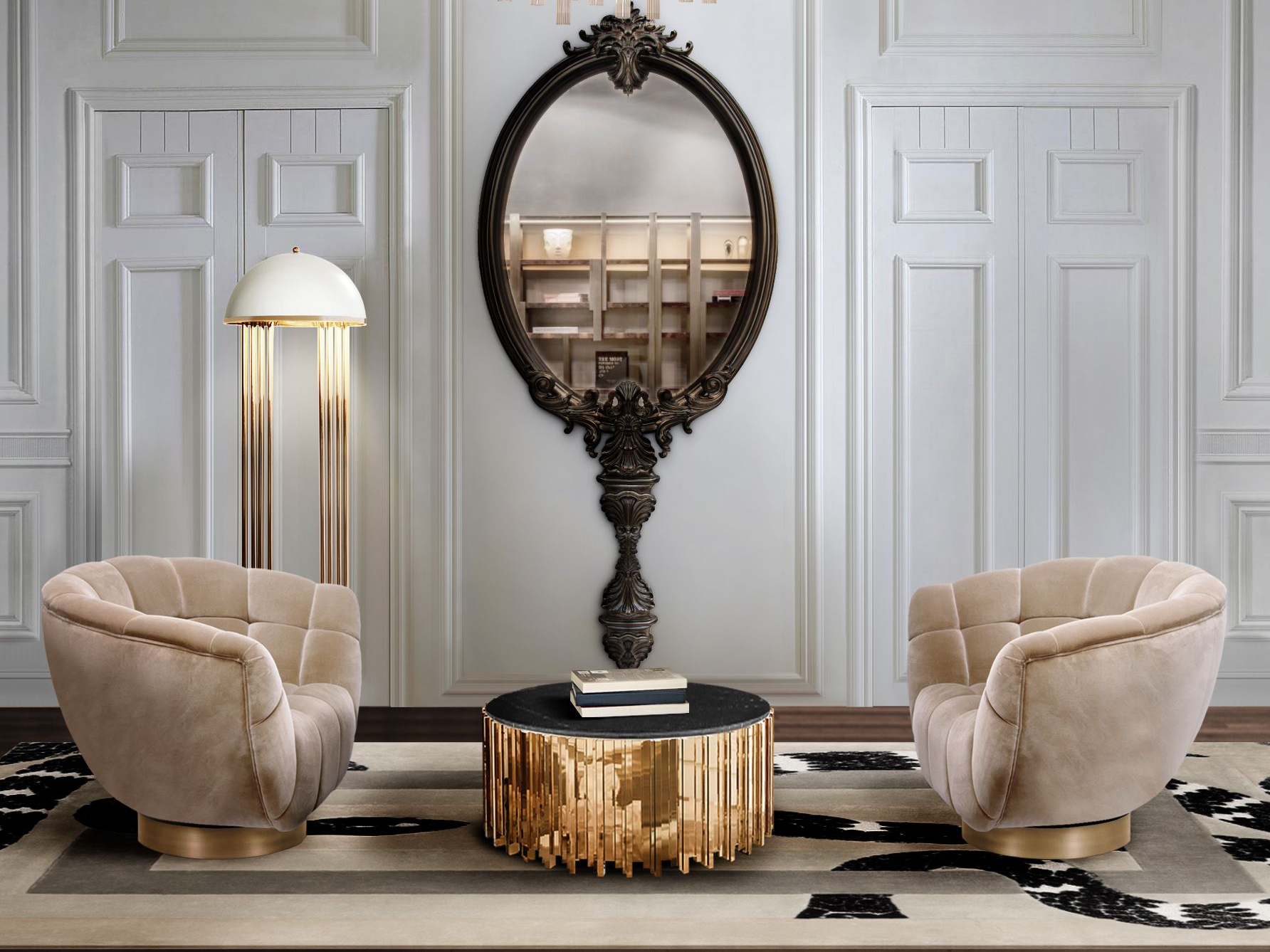 Neutral Living Room with Golden Hues and the Imperial Snake&nbsp;Rug by Rug'Society