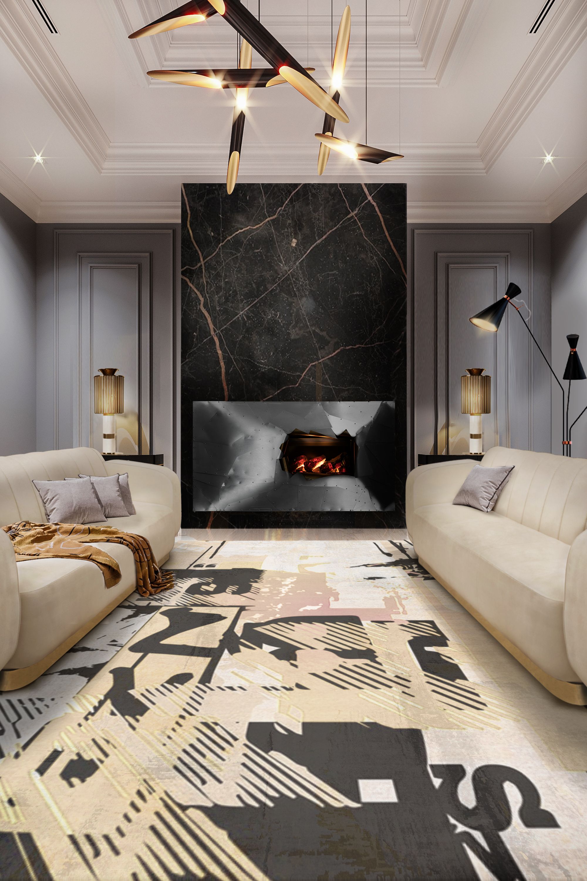 Neutral Living Roomm With Graffinesque&nbsp;Rug by Rug'Society