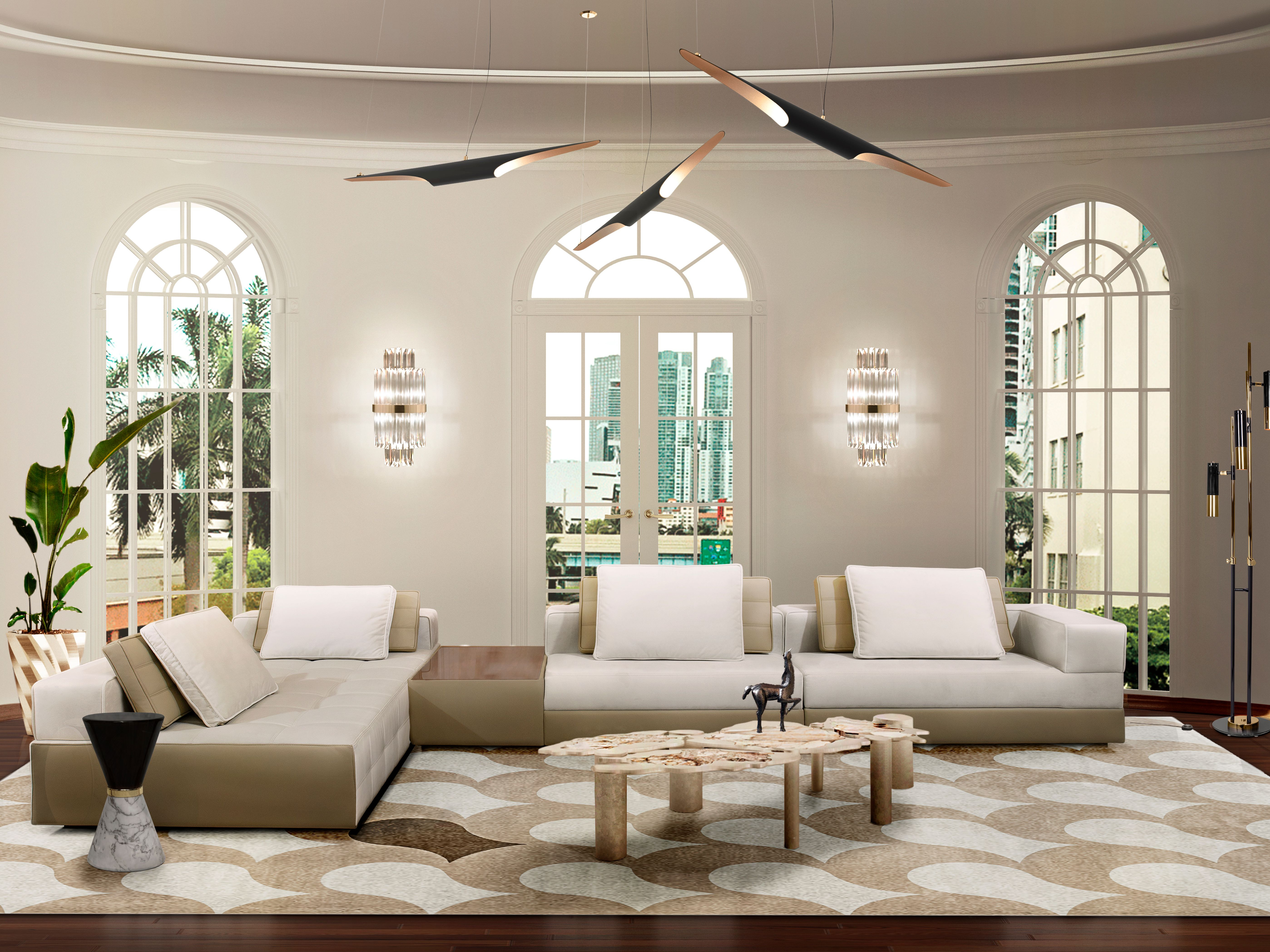 Neutral Modern Living Room With The Beautiful Adler Geometric&nbsp;Rug by Rug'Society