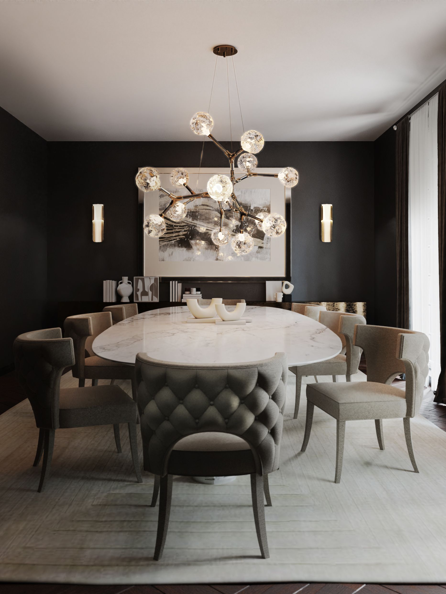 Neutral-Toned Dining Room Ambiance with the Classic White Garden&nbsp;Rug by Rug'Society