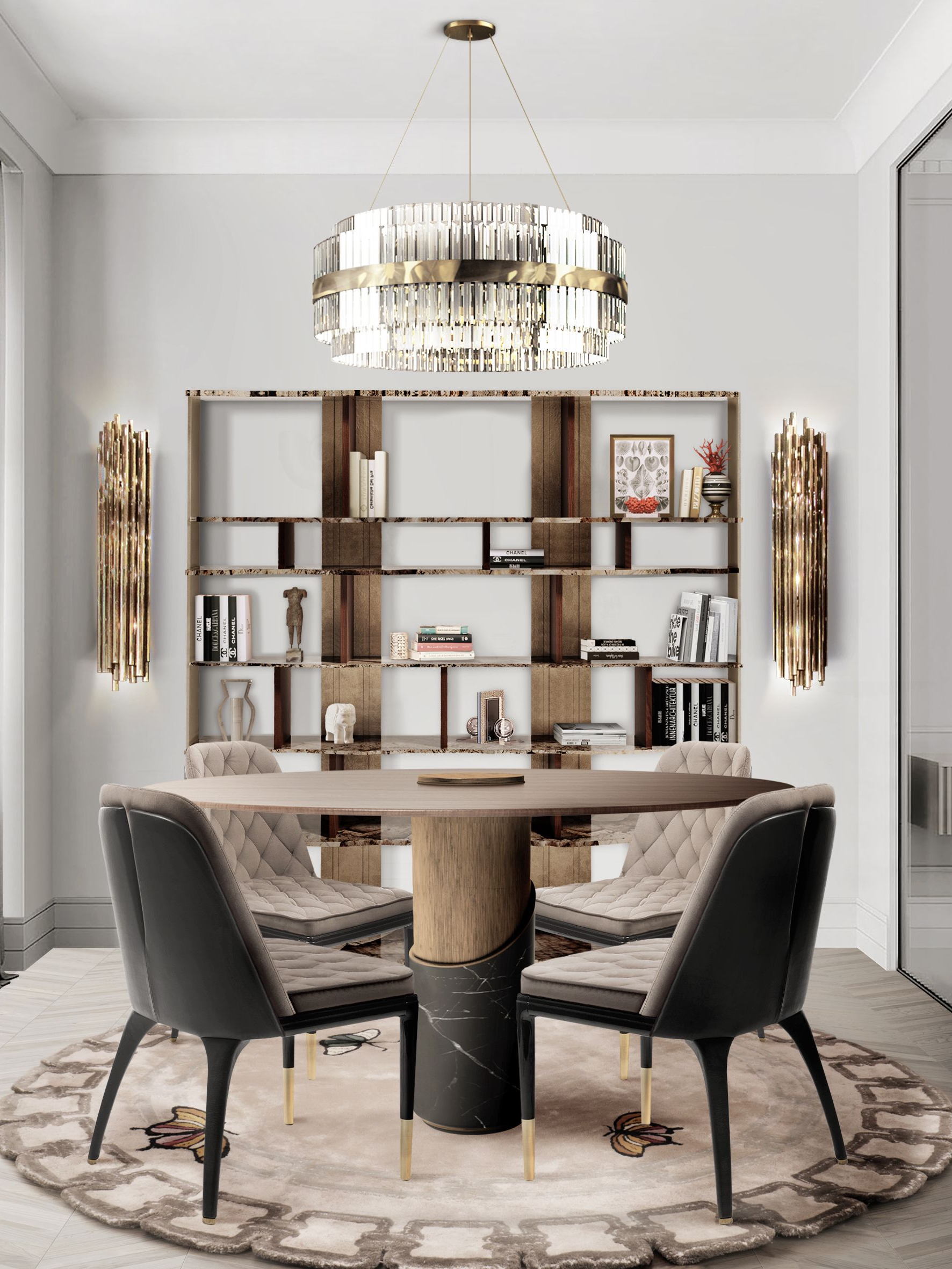 Neutral Toned Dining Room with the Astonishing Metamorphosis&nbsp;Rug by Rug'Society