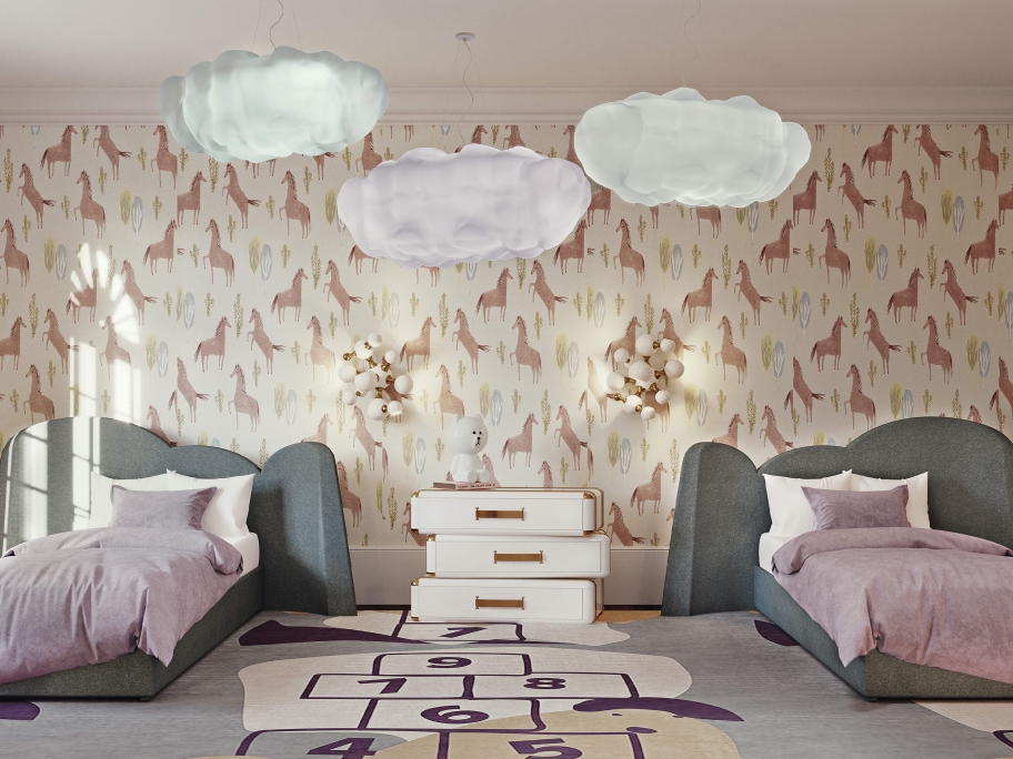 Pastel Colors Whimsical Kids' Bedroom With Mr. Potato Game&nbsp;Rug by Rug'Society