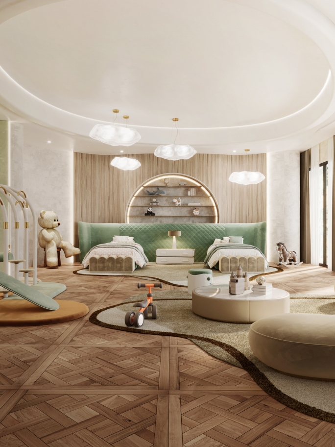 Pastel Tones Serene Kid's Bedroom With Blush&nbsp;Rug by Rug'Society